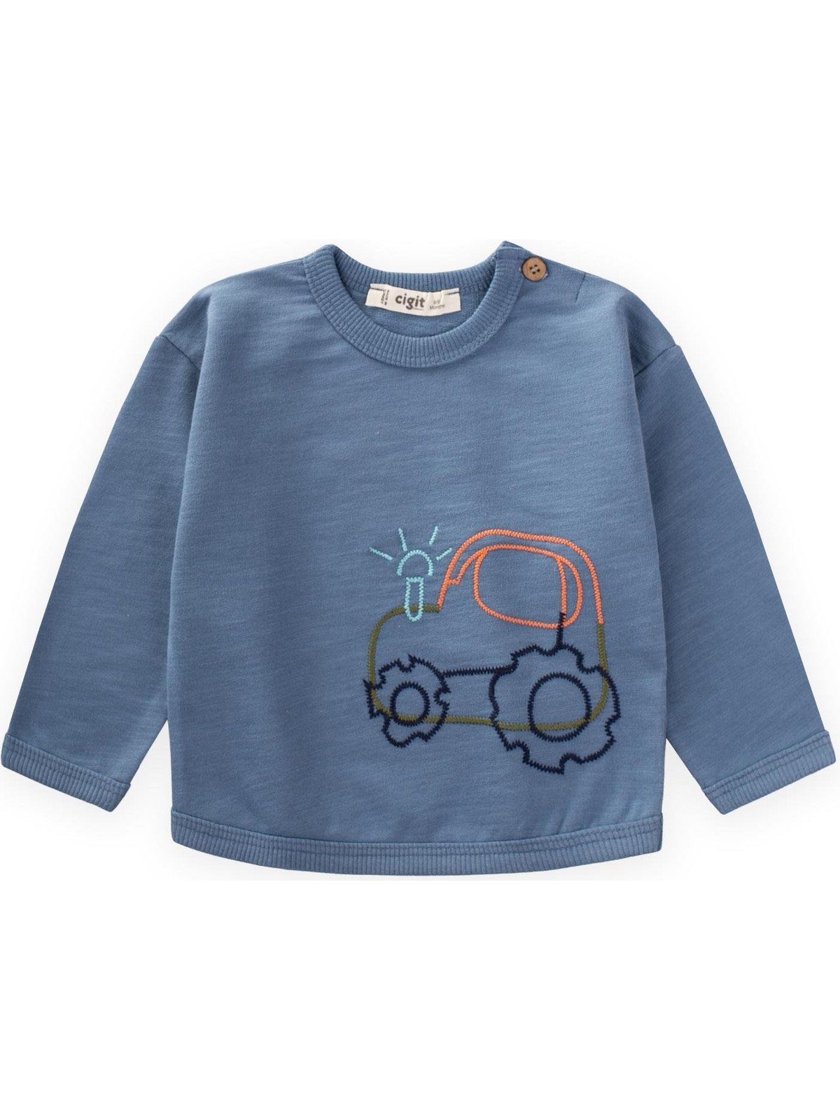 Cigit Traktör Nakışlı Sweatshirt 0-4 Yaş Indigo Mavi