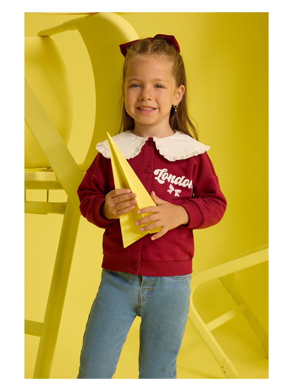 DeFacto Büyük Yaka Baskılı Düğmeli Okul Hırkası Kız Bebek F3756A525AU