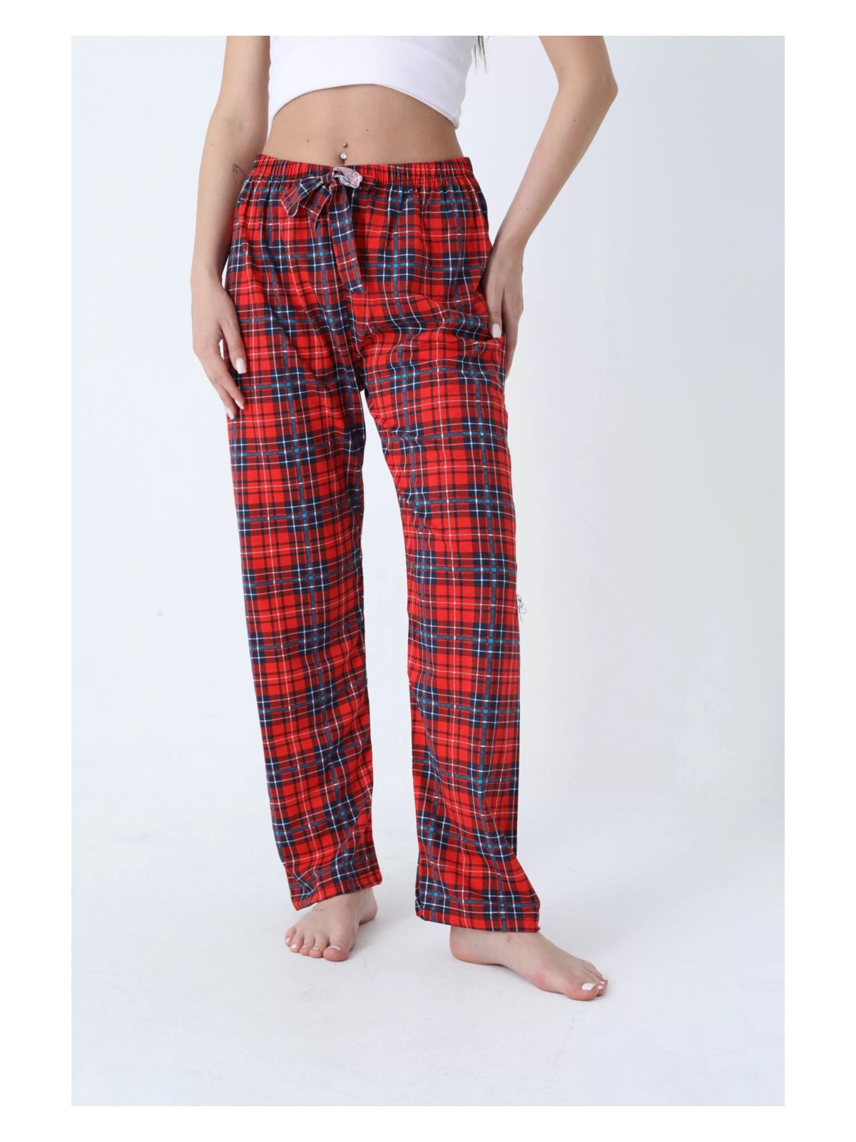 Erdenay Tekstil Ekose Desenli Beli Lastikli Unisex Pijama Altı