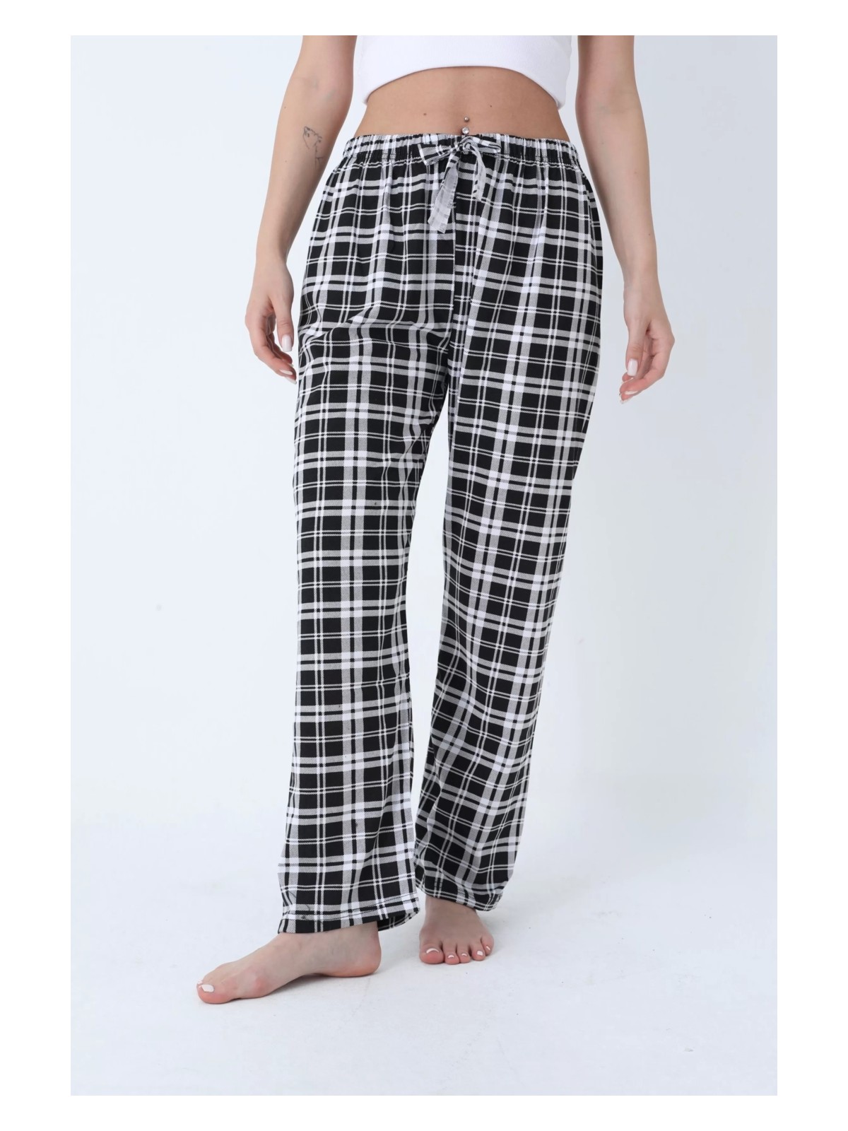 Erdenay Tekstil Ekose Desenli Beli Lastikli Unisex Pijama Altı