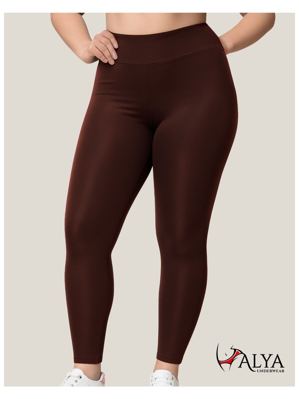 Alya Underwear ALYA UNDERWEAR Toparlayıcı Yüksek Bel Kadın Günlük Spor Rahat Parlak Tayt ( Kahverengi, 2xl )