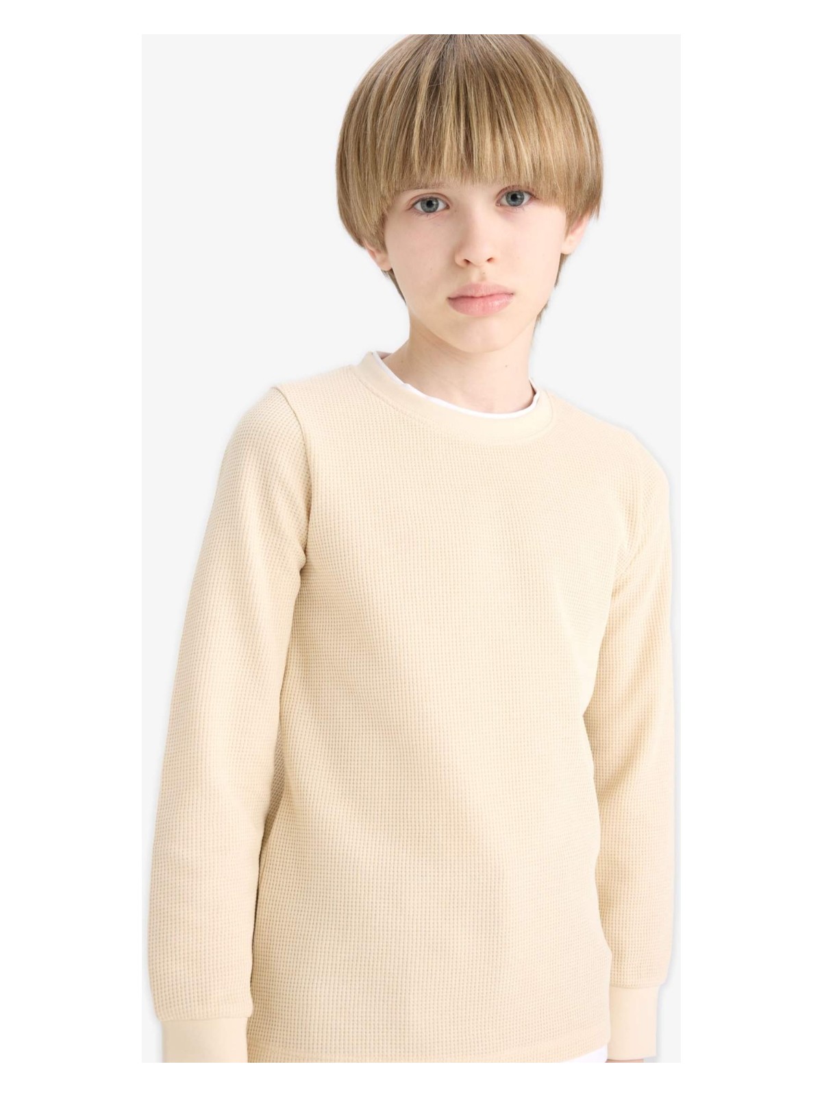 DeFacto Bisiklet Yaka Basic Düz Waffle Uzun Kollu Okul Tişörtü Erkek Çocuk V1186A625AU - Görsel 7