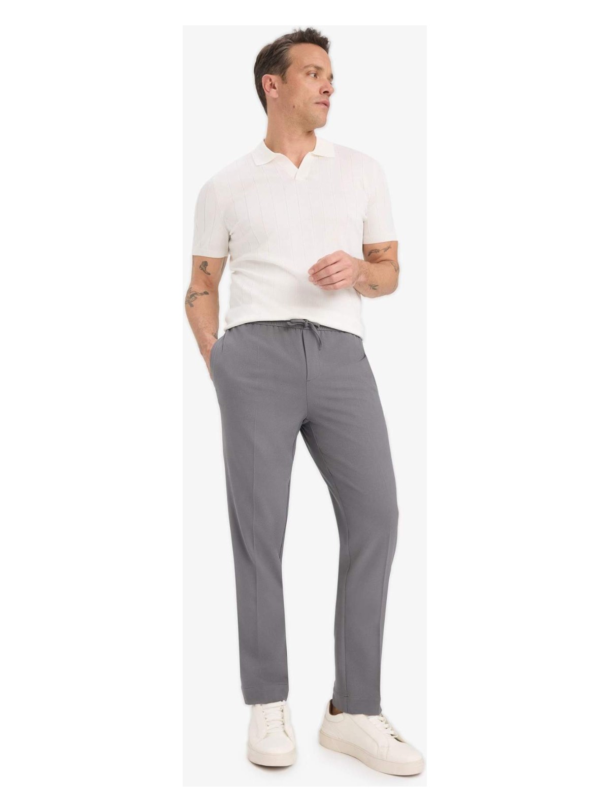 DeFacto Beli Bağcıklı Lastikli Cepli Jogger Fit Her Yöne Esneyen Yumuşak Tuşe Pantolon A9943AX25AU - Görsel 5