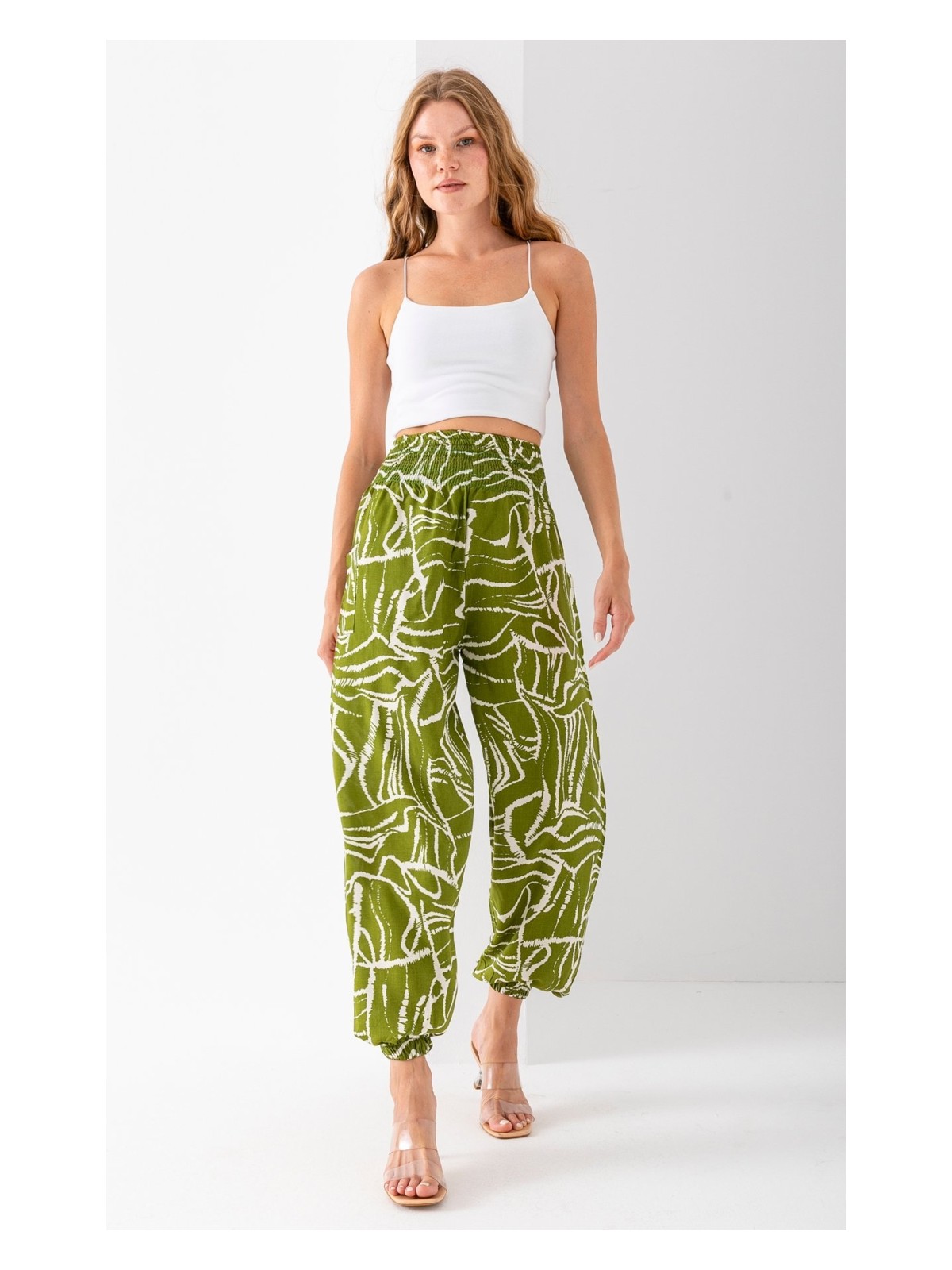 Giysa Mavi Etnik Desenli Kadın Şalvar Yoga Pantolonu %100 Viskon Çift Cepli - 2460 - Görsel 8