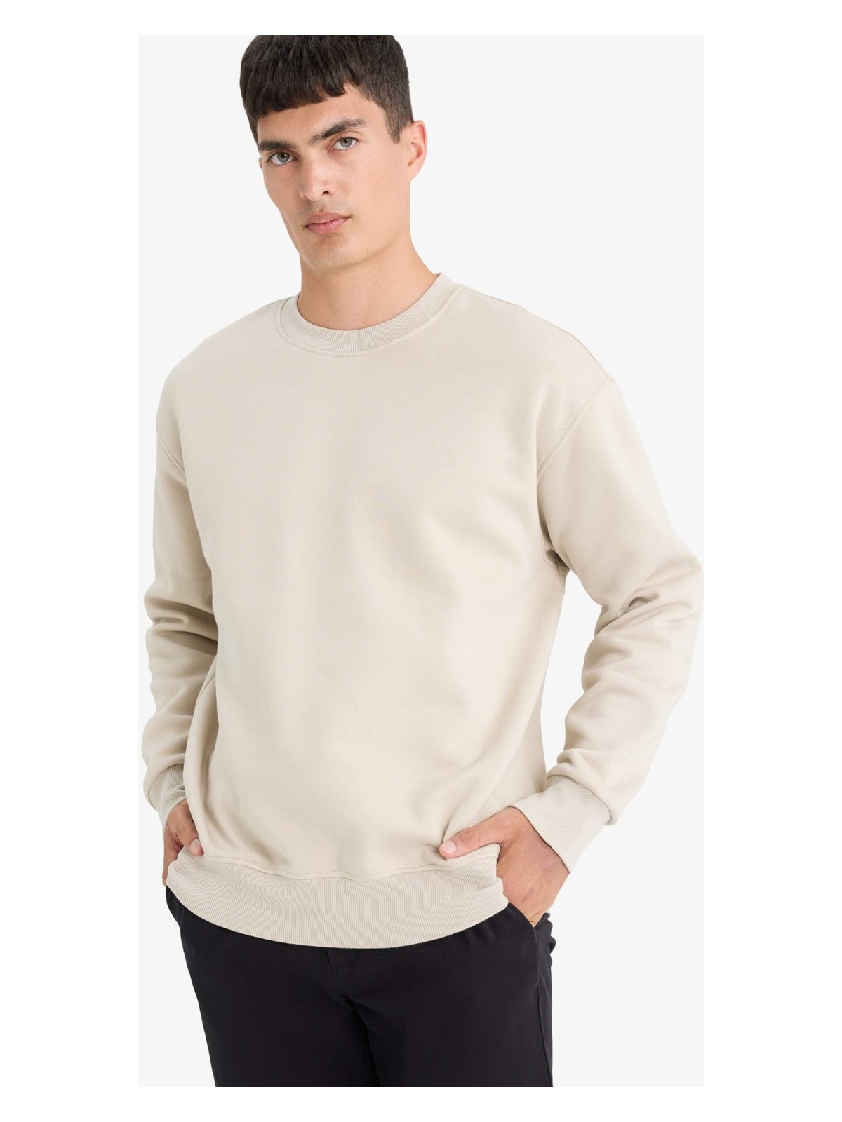 DeFacto Relax Fit Bisiklet Yaka Kalın İçi Yumuşak Tüylü Basic Düz Sweatshirt T5139AZ25AU