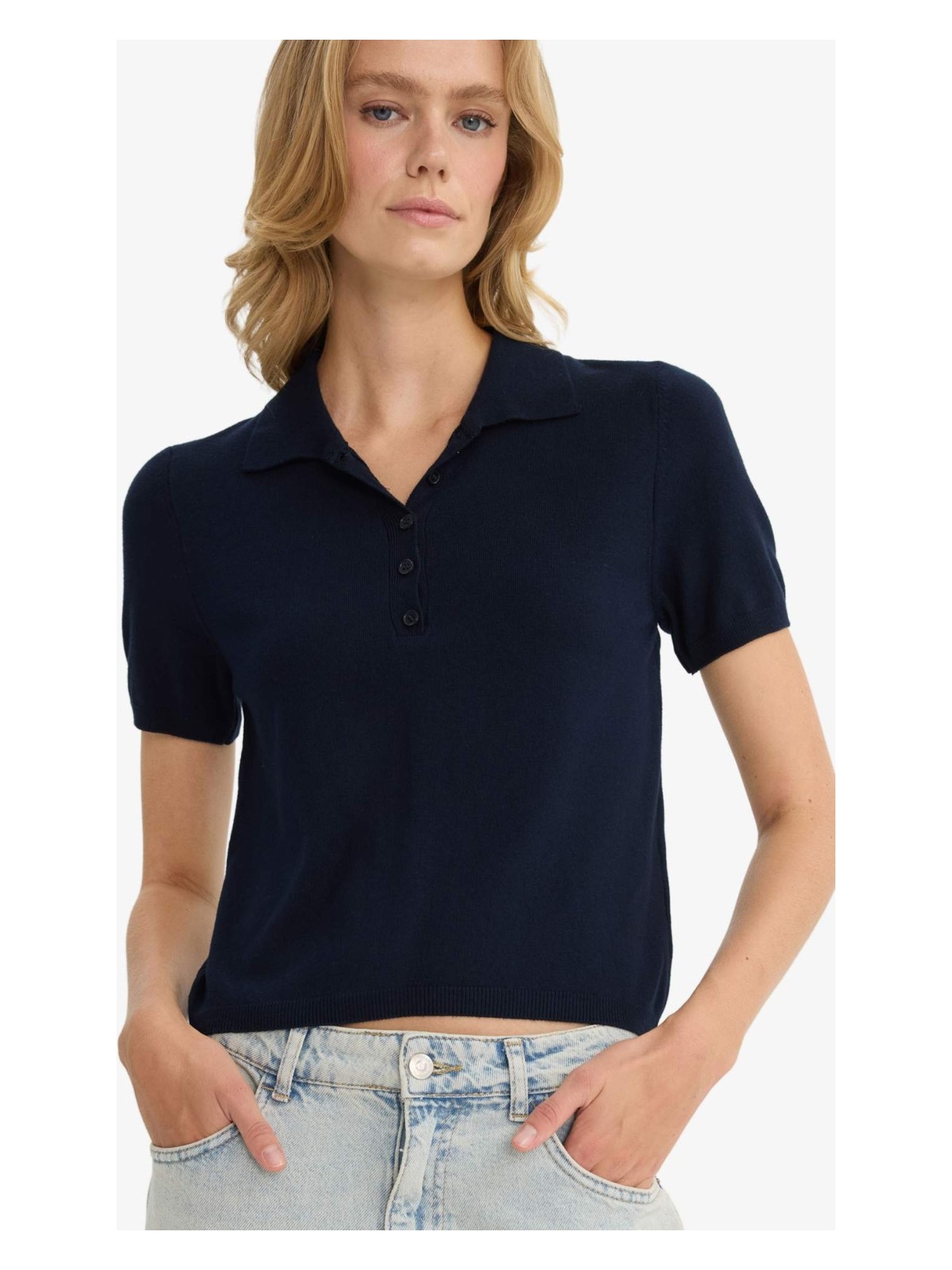 DeFacto Fitted Polo Yaka Kısa Kollu Triko Kazak F2885AX25AU - Görsel 3