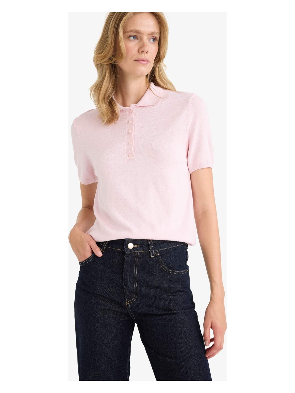 DeFacto Fitted Polo Yaka Kısa Kollu Triko Kazak F2885AX25AU