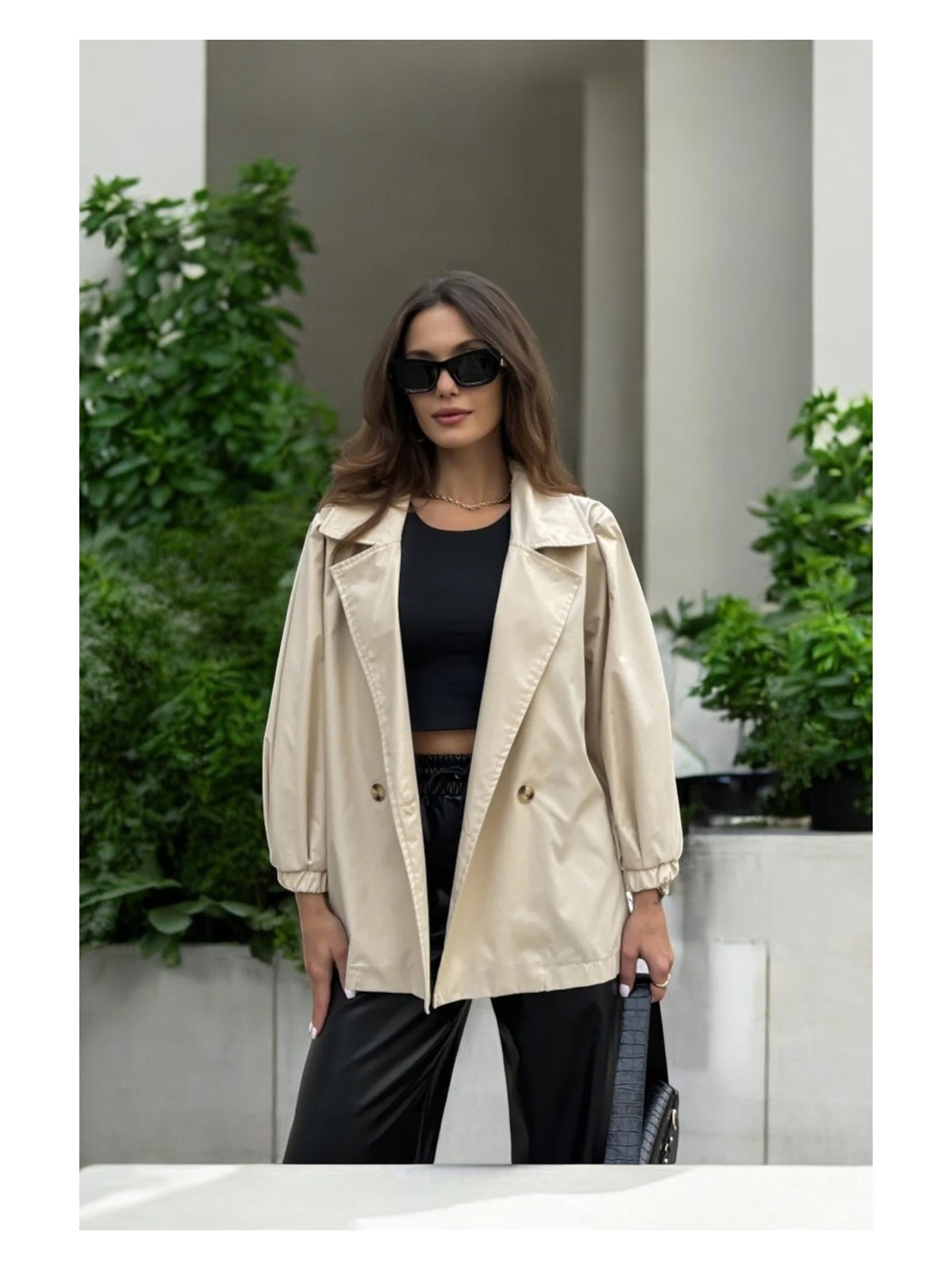 Hak Balon Kol Düğmeli Kısa Trençkot - Görsel 3