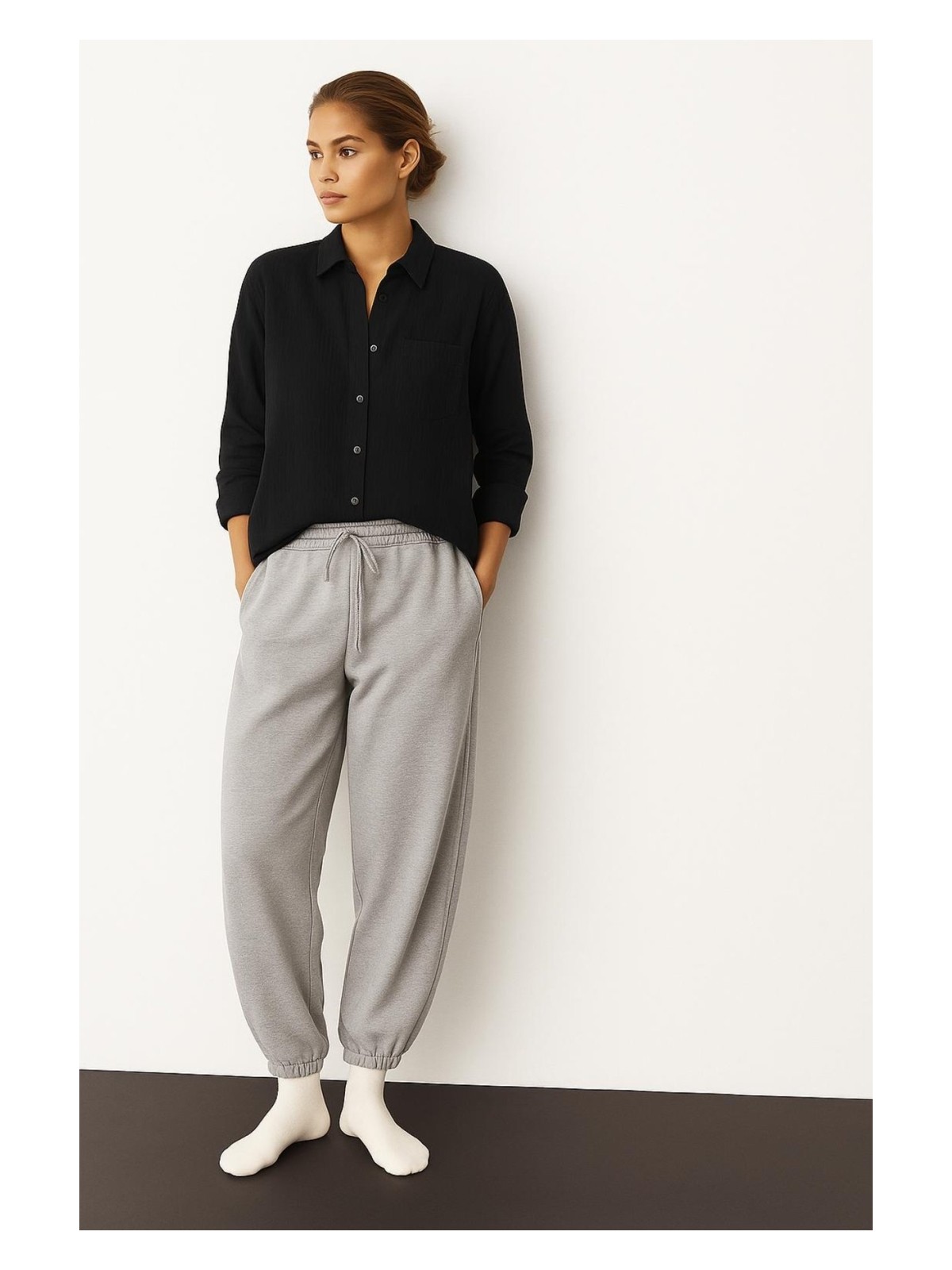 Hak Oversize Basic Düğmeli Müslin Gömlek