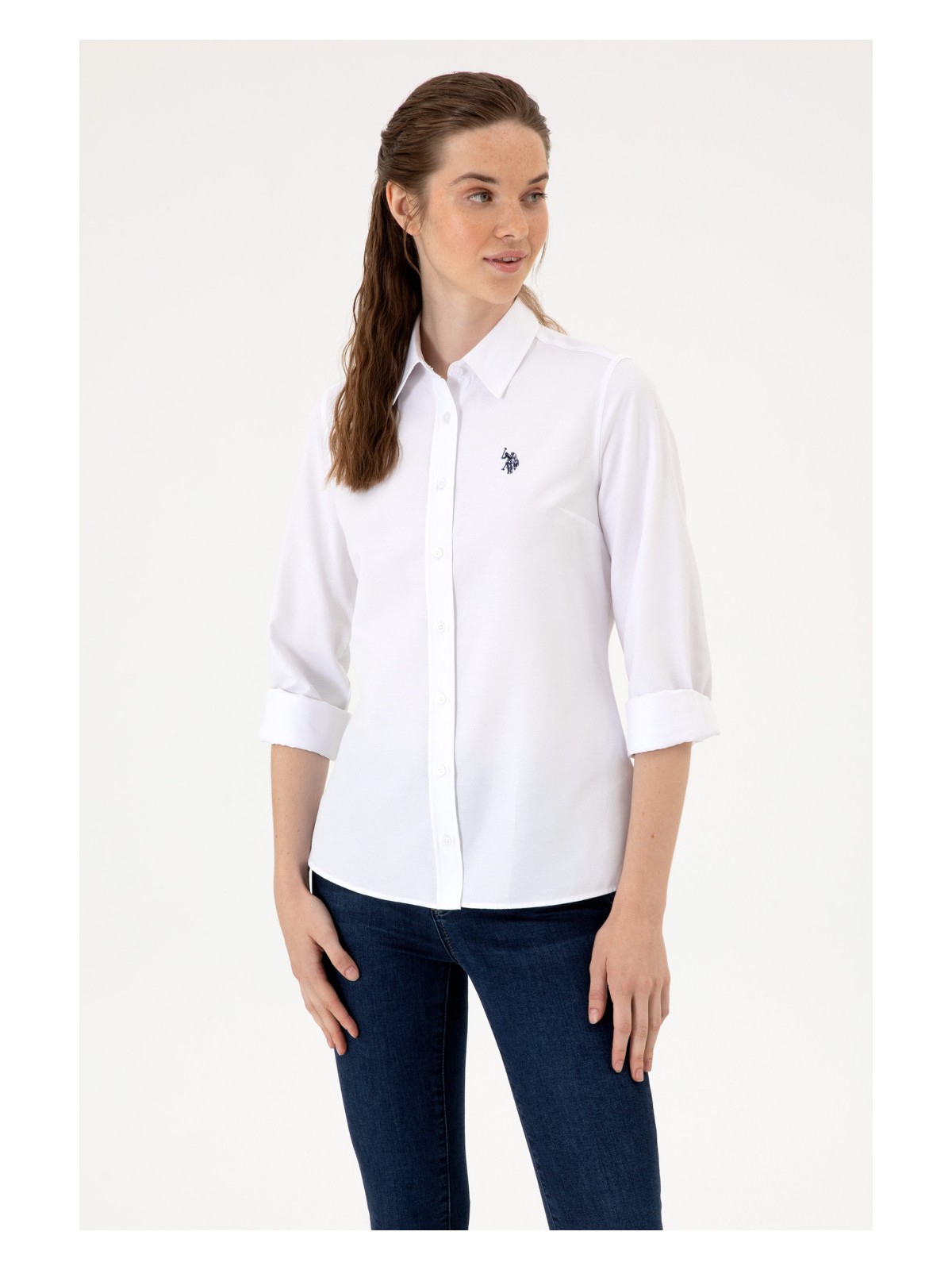 U.S. Polo Assn. Kadın Beyaz Uzun Kollu Basic Gömlek 50316711-VR013