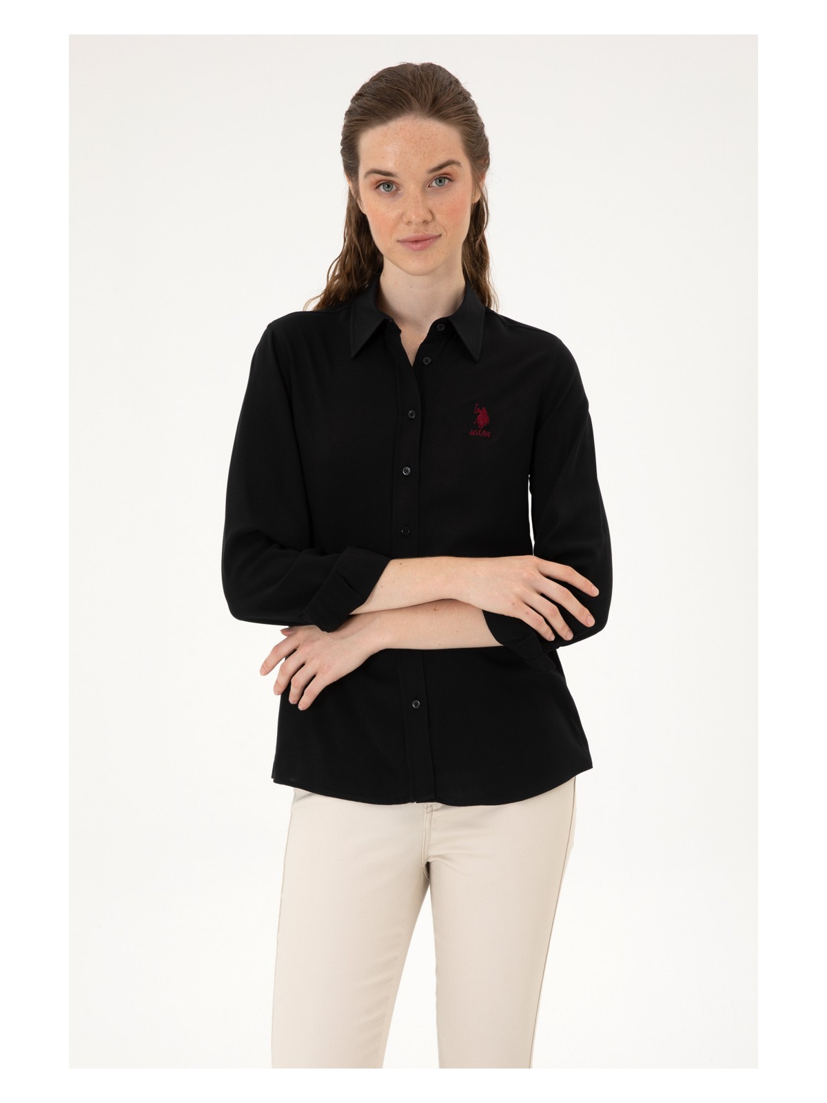 U.S. Polo Assn. Kadın Siyah Uzun Kollu Gömlek 50316429-VR046