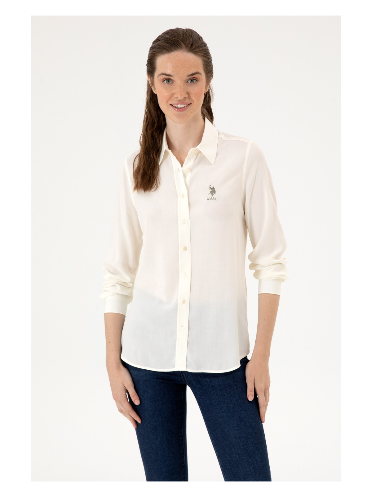 U.S. Polo Assn. Kadın Vişne Uzun Kollu Gömlek 50316429-VR104 - Görsel 4