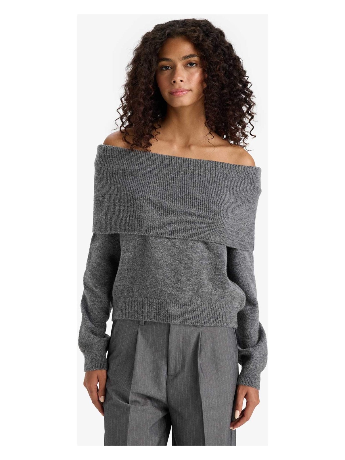 DeFacto Regular Fit Açık Omuz Triko Kazak F3029AX25WN - Görsel 4