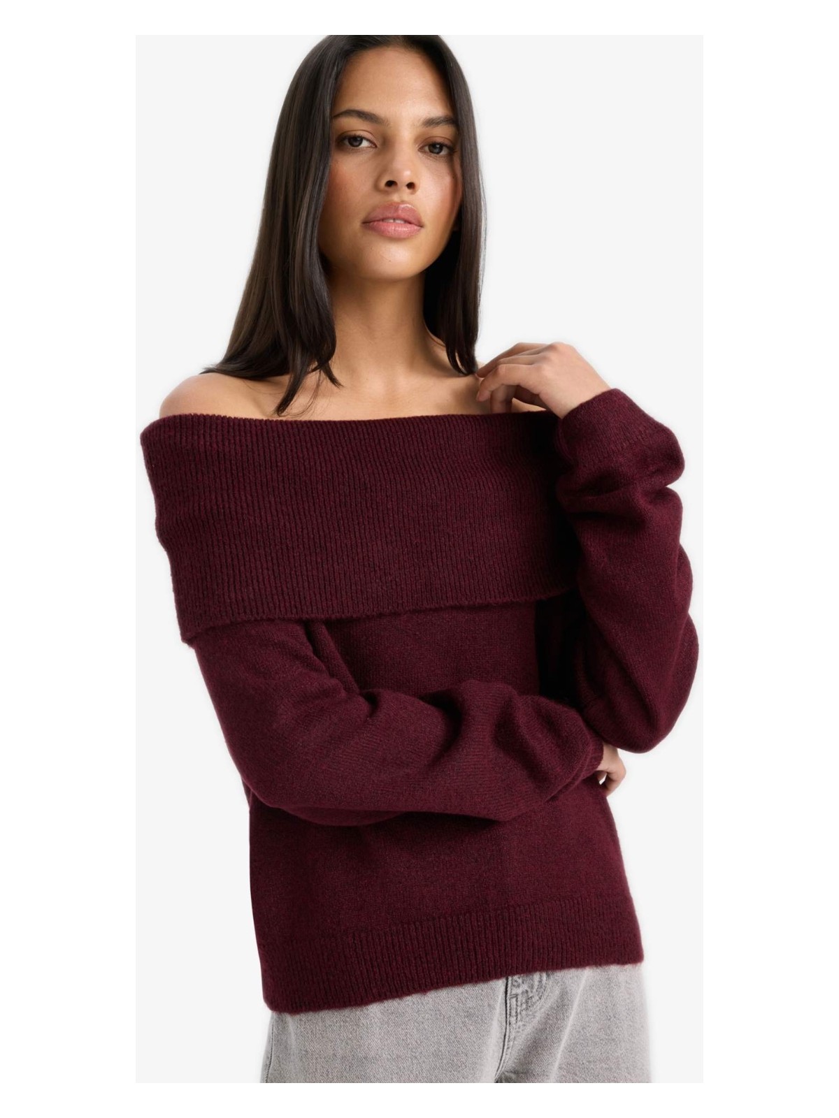 DeFacto Regular Fit Açık Omuz Triko Kazak F3029AX25WN - Görsel 5