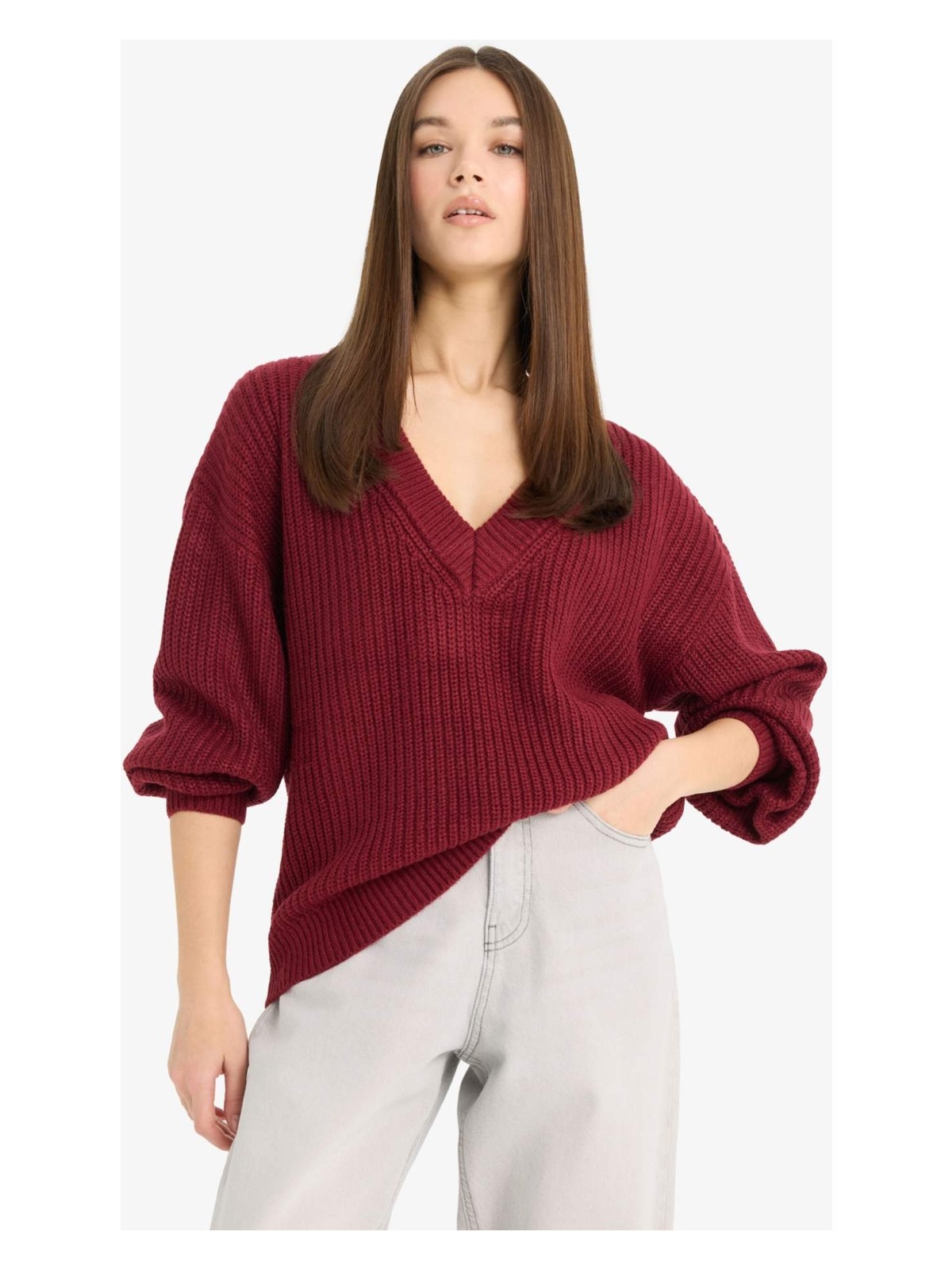 DeFacto Oversize Geniş Kalıp V Yaka Triko Kazak Z7135AZ25WN - Görsel 7