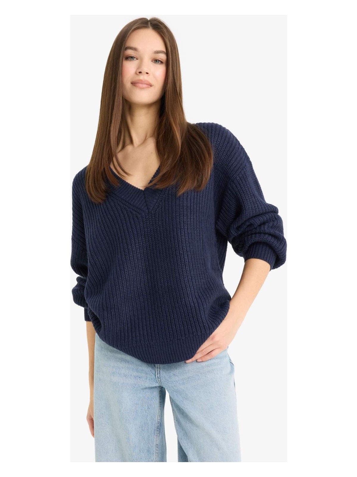 DeFacto Oversize Geniş Kalıp V Yaka Triko Kazak Z7135AZ25WN - Görsel 6