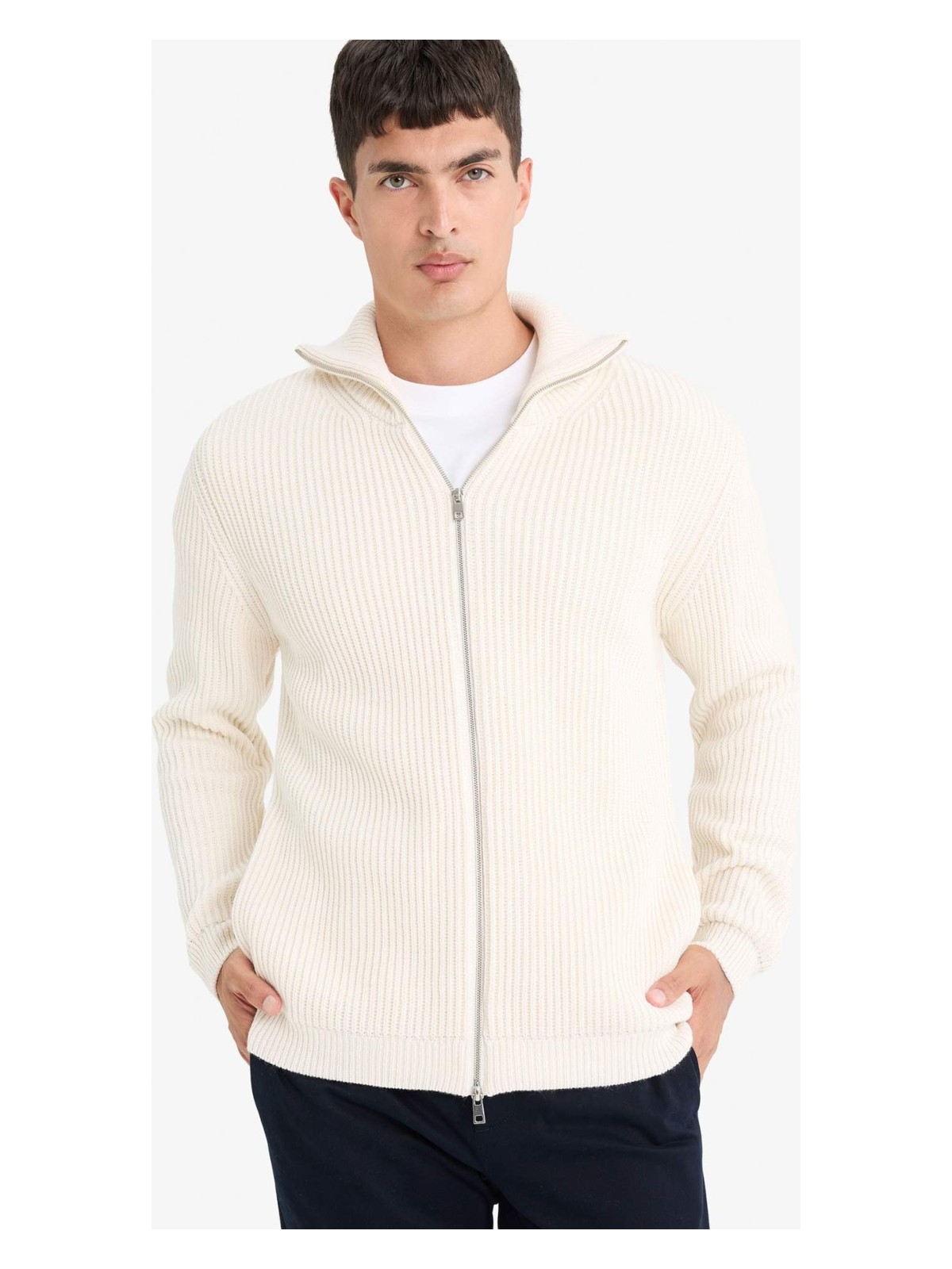 DeFacto Standart Fit Dik Yaka Fermuarlı Triko Hırka C9014AX25AU - Görsel 3