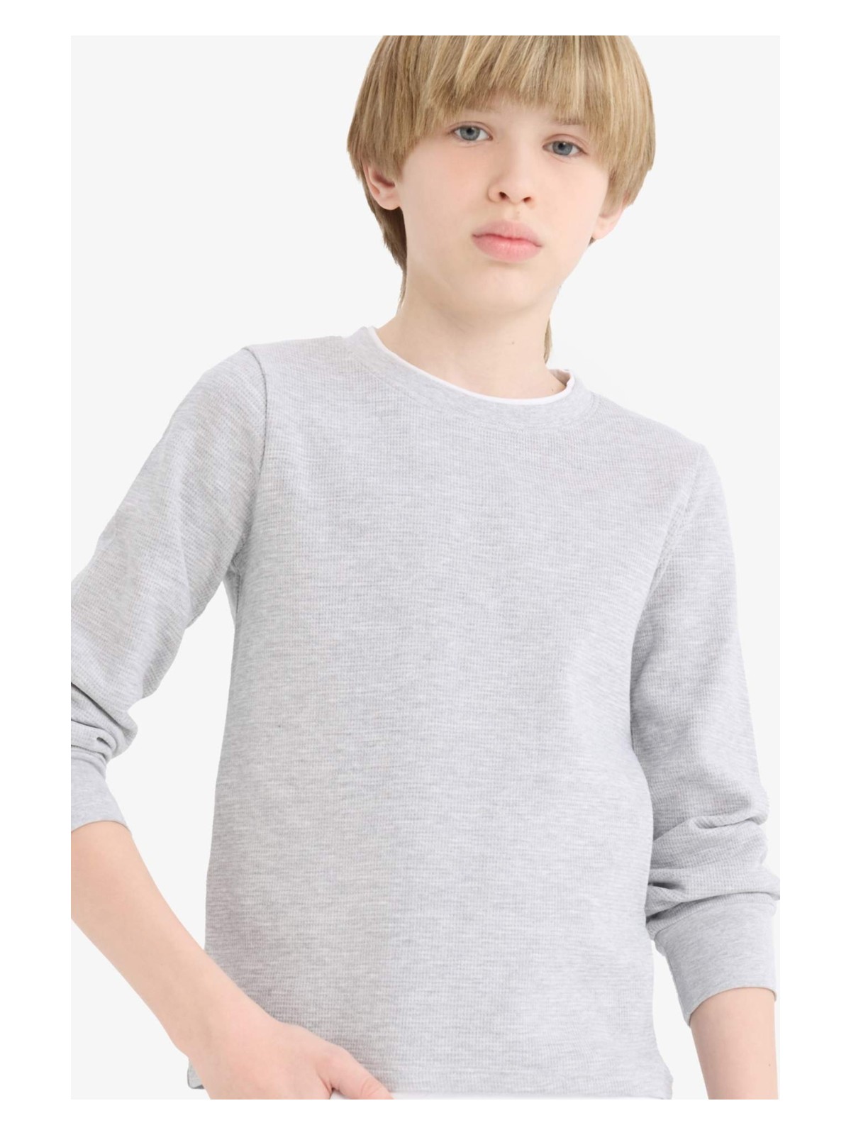 DeFacto Bisiklet Yaka Basic Düz Waffle Uzun Kollu Okul Tişörtü Erkek Çocuk V1186A625AU - Görsel 6