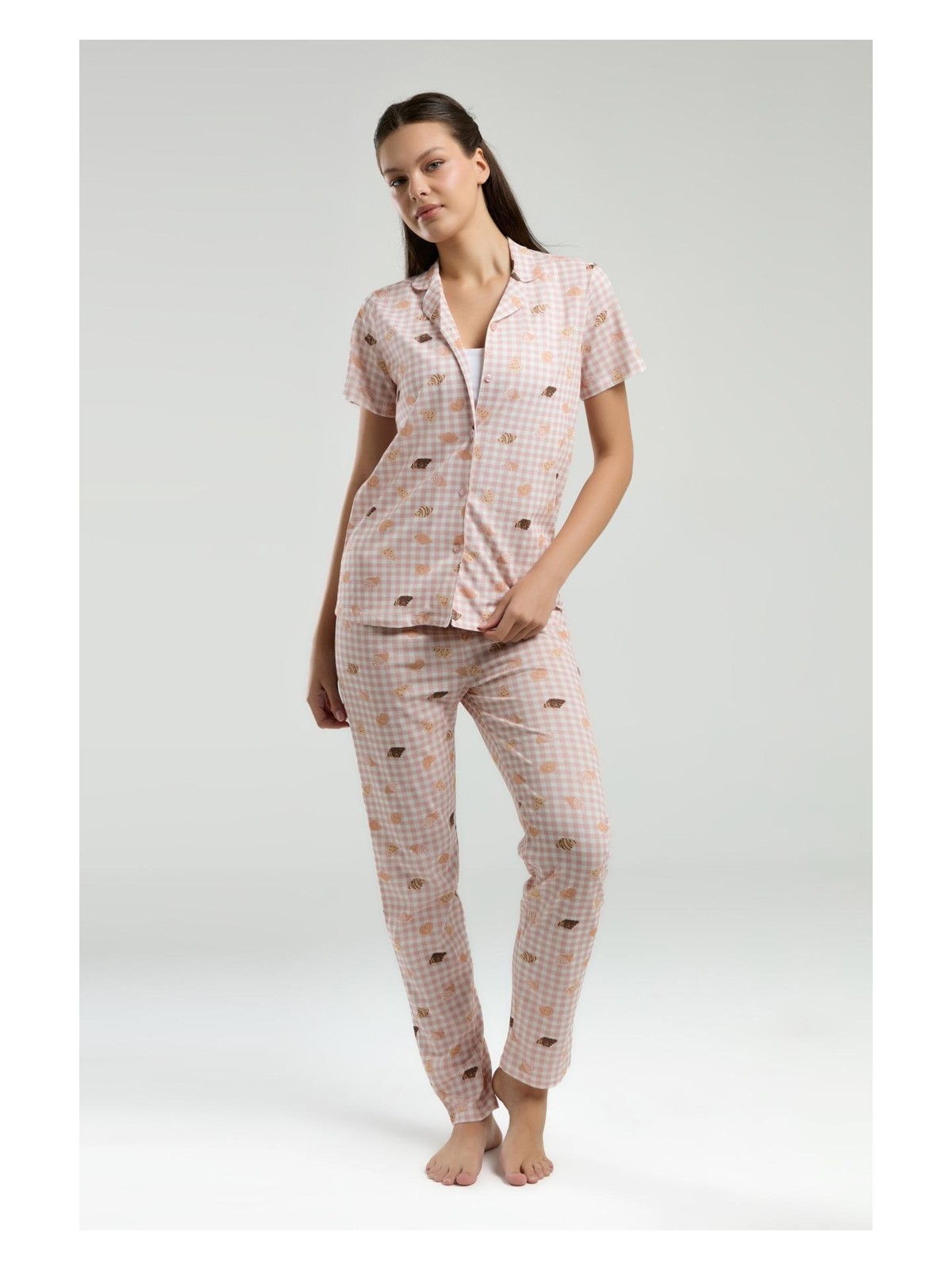 Roly Poly Kadın Gömlek Yaka Önden Düğmeli Kısa Kol Pijama Takım