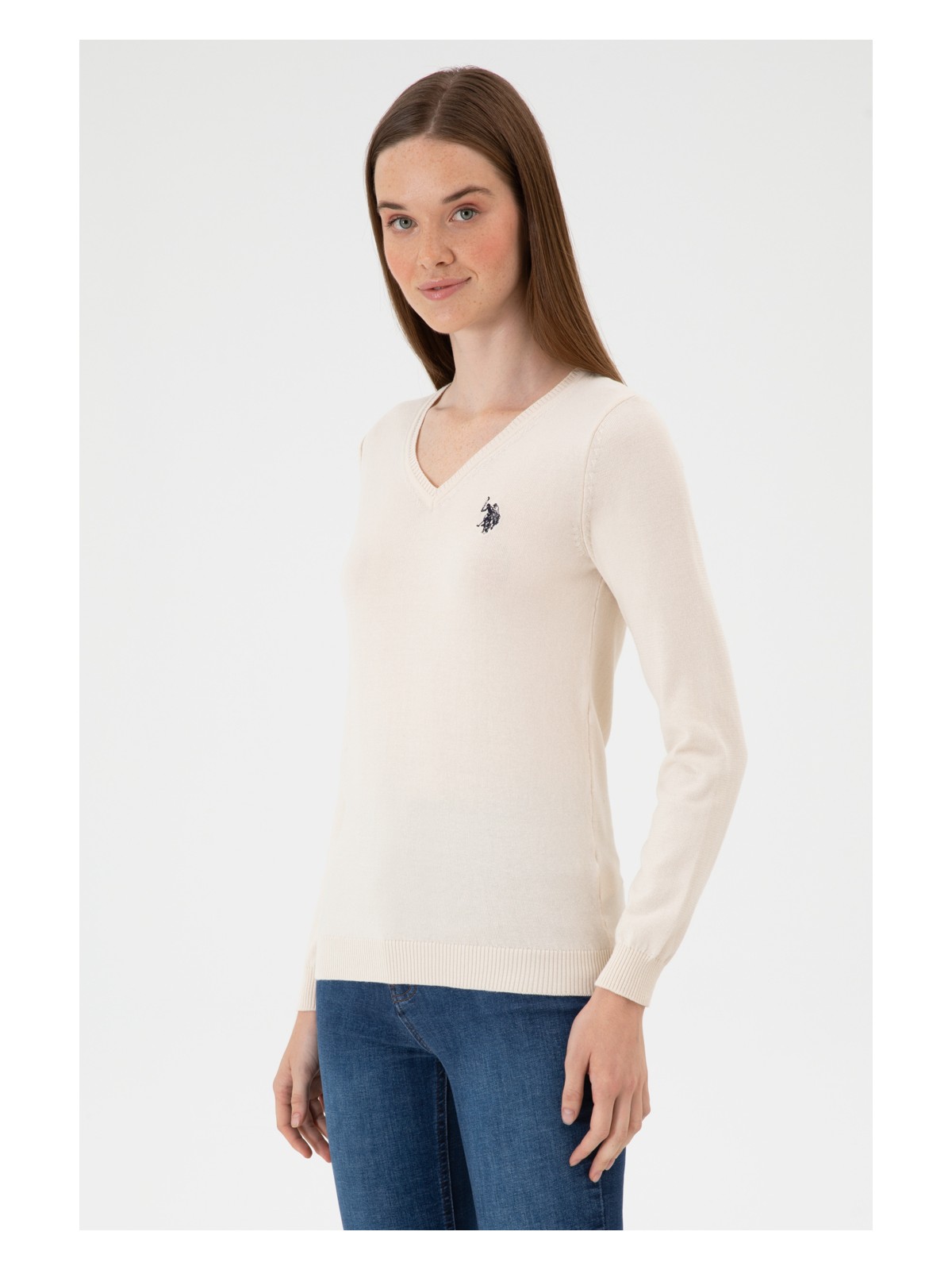 U.S. Polo Assn. Kadın Antrasit V Yaka Basic Kazak 50313590-VR006 - Görsel 6