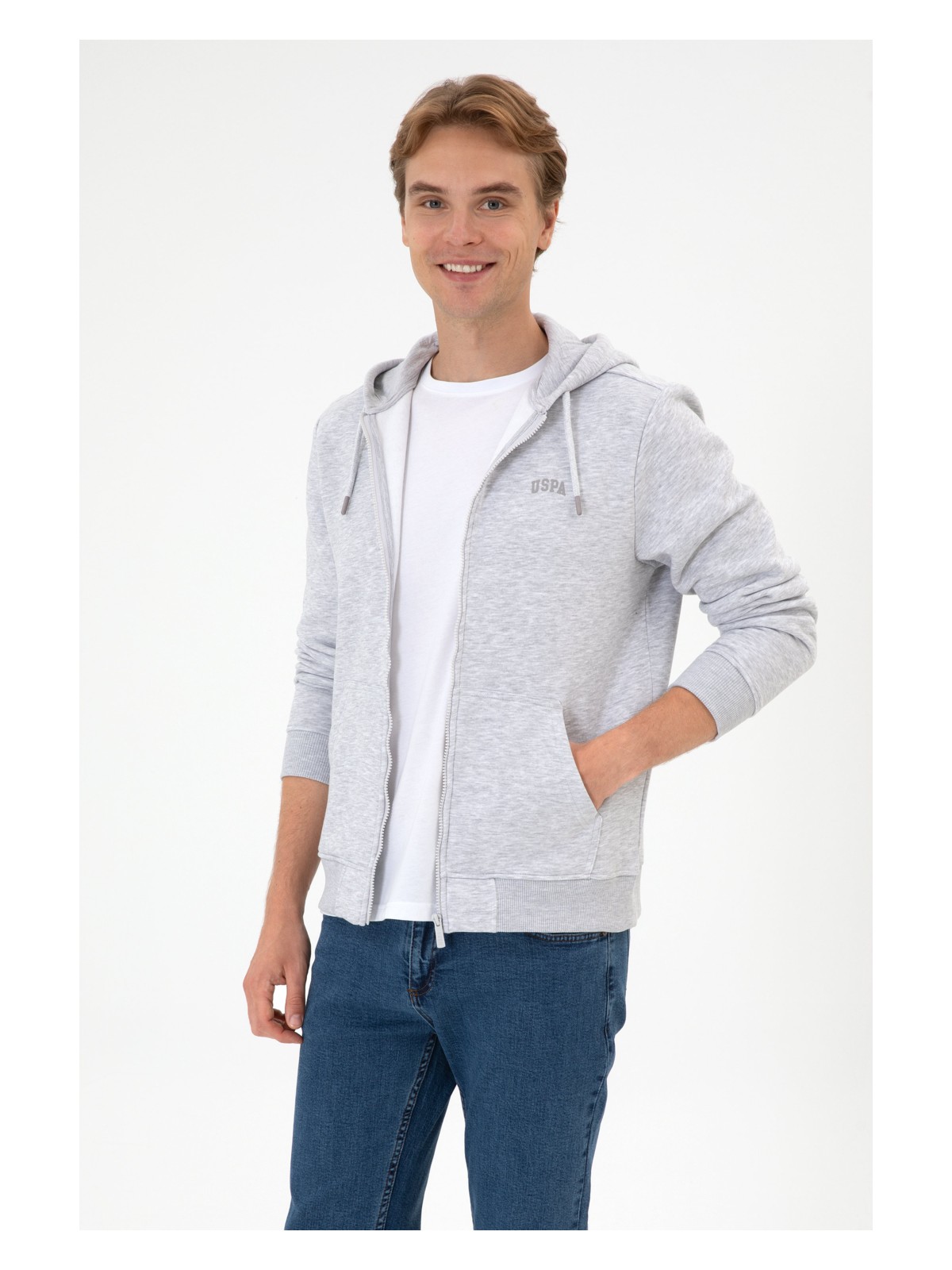 U.S. Polo Assn. Erkek Regular Fit Açık Gri Şardonlu Örme Hırka 50313755-VR001