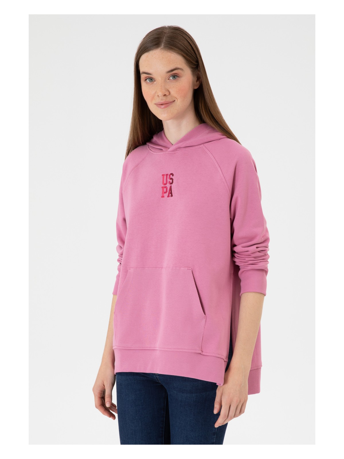 U.S. Polo Assn. Kadın Siyah Yırtmaçlı Kapüşonlu Sweatshırt 50313611-VR046 - Görsel 6