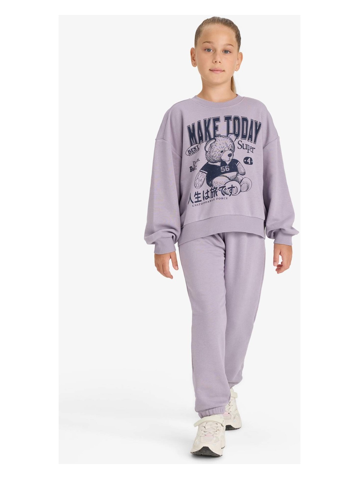 DeFacto 2'li Takım Baskılı Sweatshirt Eşofman Altı Kız Çocuk E6416A825AU - Görsel 4