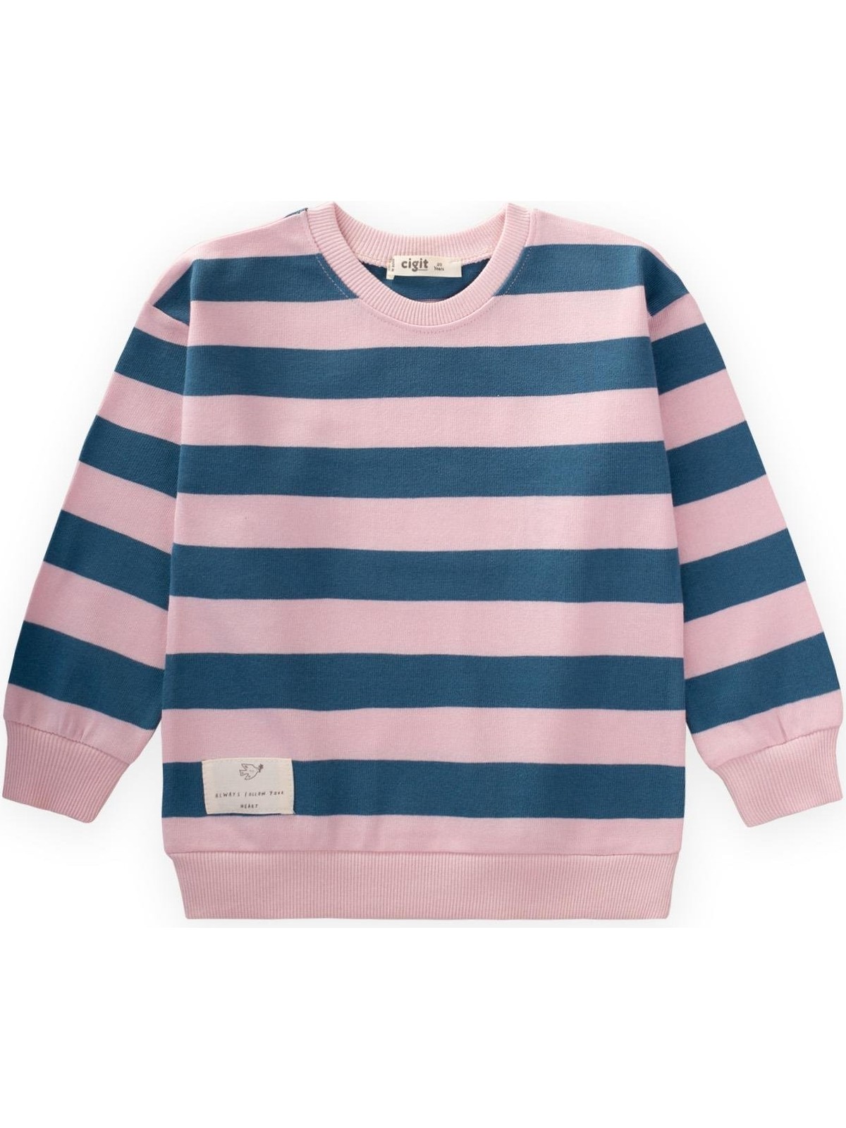 Cigit Çizgili Triko Sweatshırt Lacivert Kahve 2-12 Yaş Erkek Çocuk Truvakar Kol Orta Kalınlık - Görsel 5