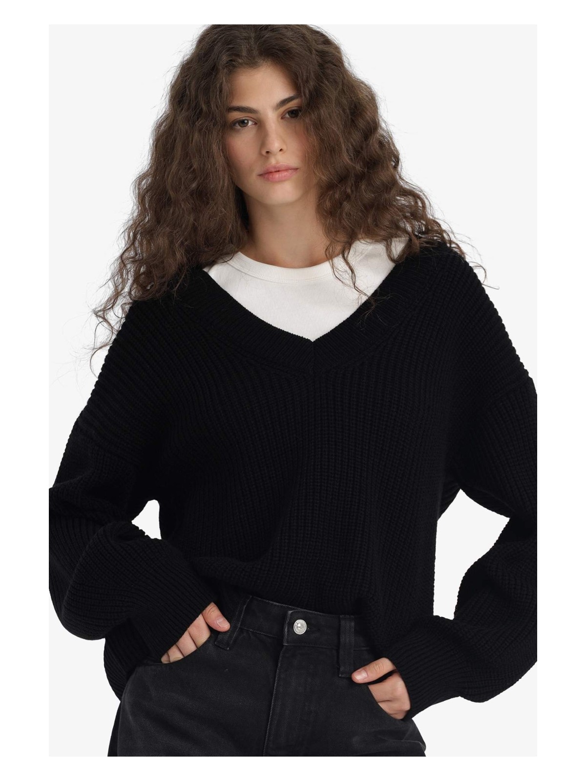 DeFacto Oversize Geniş Kalıp V Yaka Triko Kazak Z7135AZ25WN - Görsel 3