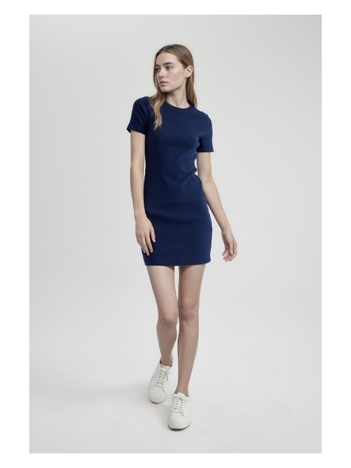 DeFacto Coool Bodycon Vücudu Saran Bisiklet Yaka Fitilli Kaşkorse Kısa Kollu Mini Elbise C1503AX24SP - Görsel 6