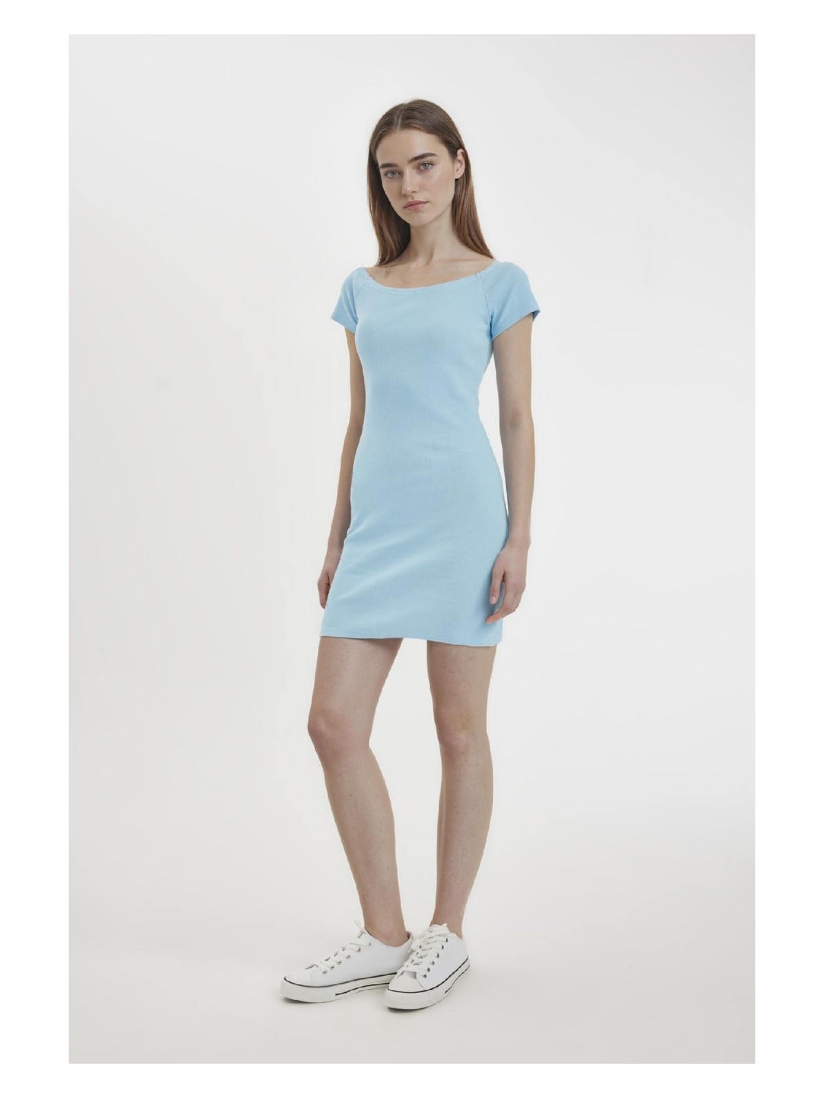 DeFacto Coool Bodycon Vücuda Oturan Kayık Yaka Basic Fitilli Kaşkorse Mini Elbise A7362AX24SM - Görsel 3