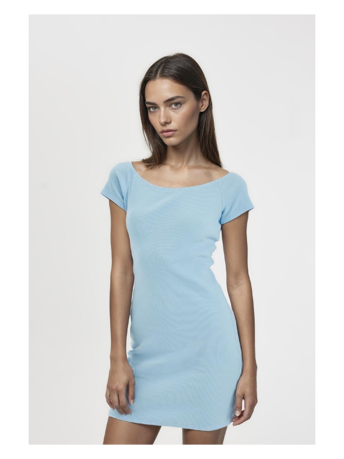 DeFacto Coool Bodycon Vücuda Oturan Kayık Yaka Basic Fitilli Kaşkorse Mini Elbise A7362AX24SM - Görsel 4