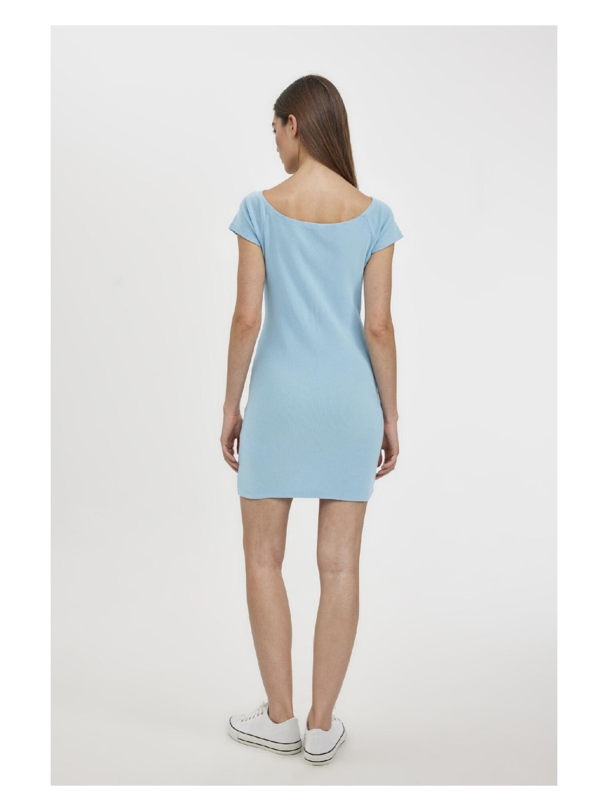 DeFacto Coool Bodycon Vücuda Oturan Kayık Yaka Basic Fitilli Kaşkorse Mini Elbise A7362AX24SM - Görsel 6