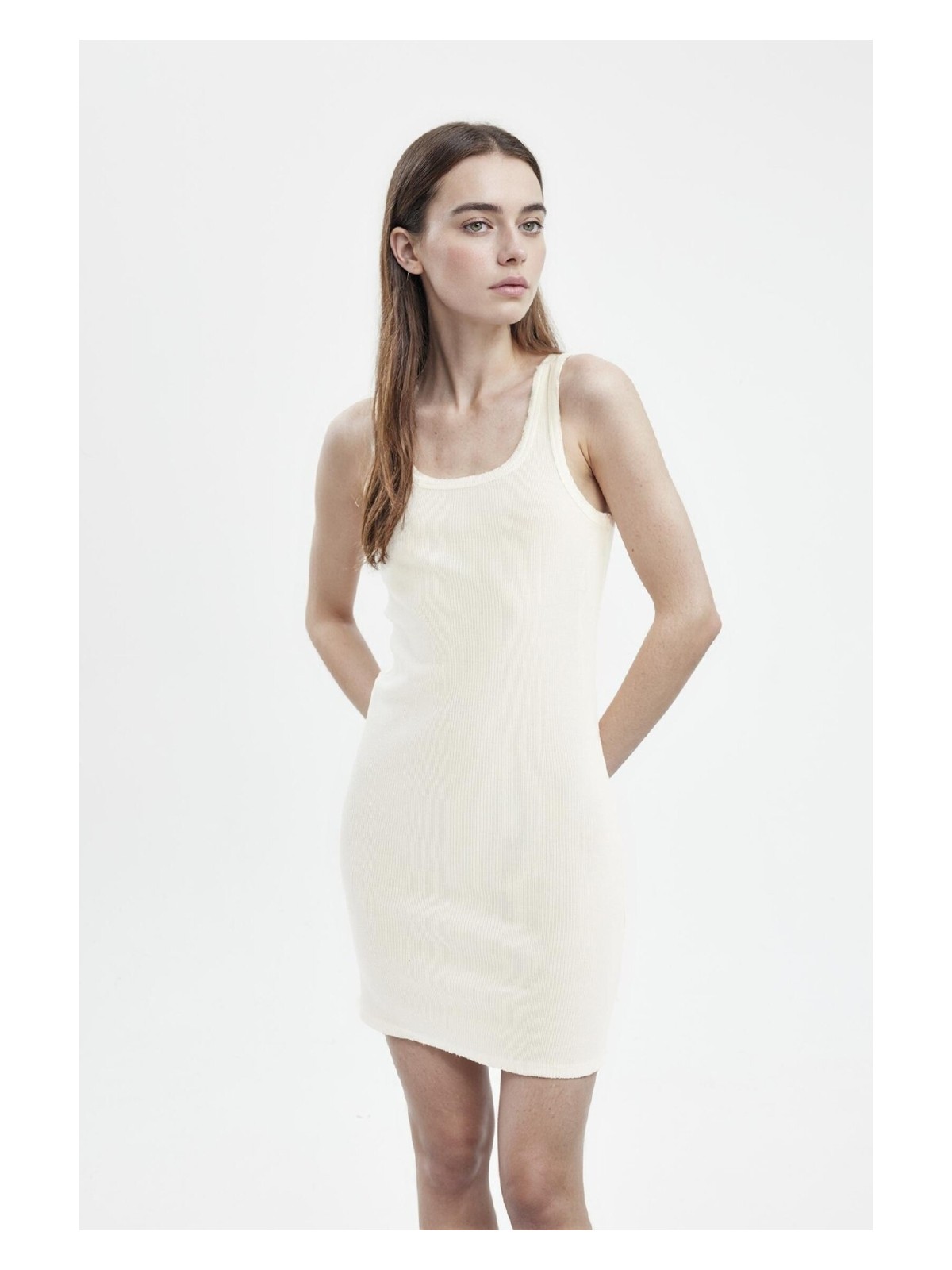 DeFacto Coool Bodycon Vücudu Saran Basic Fitilli Kaşkorse Mini Beyaz Elbise A0732AX24SM