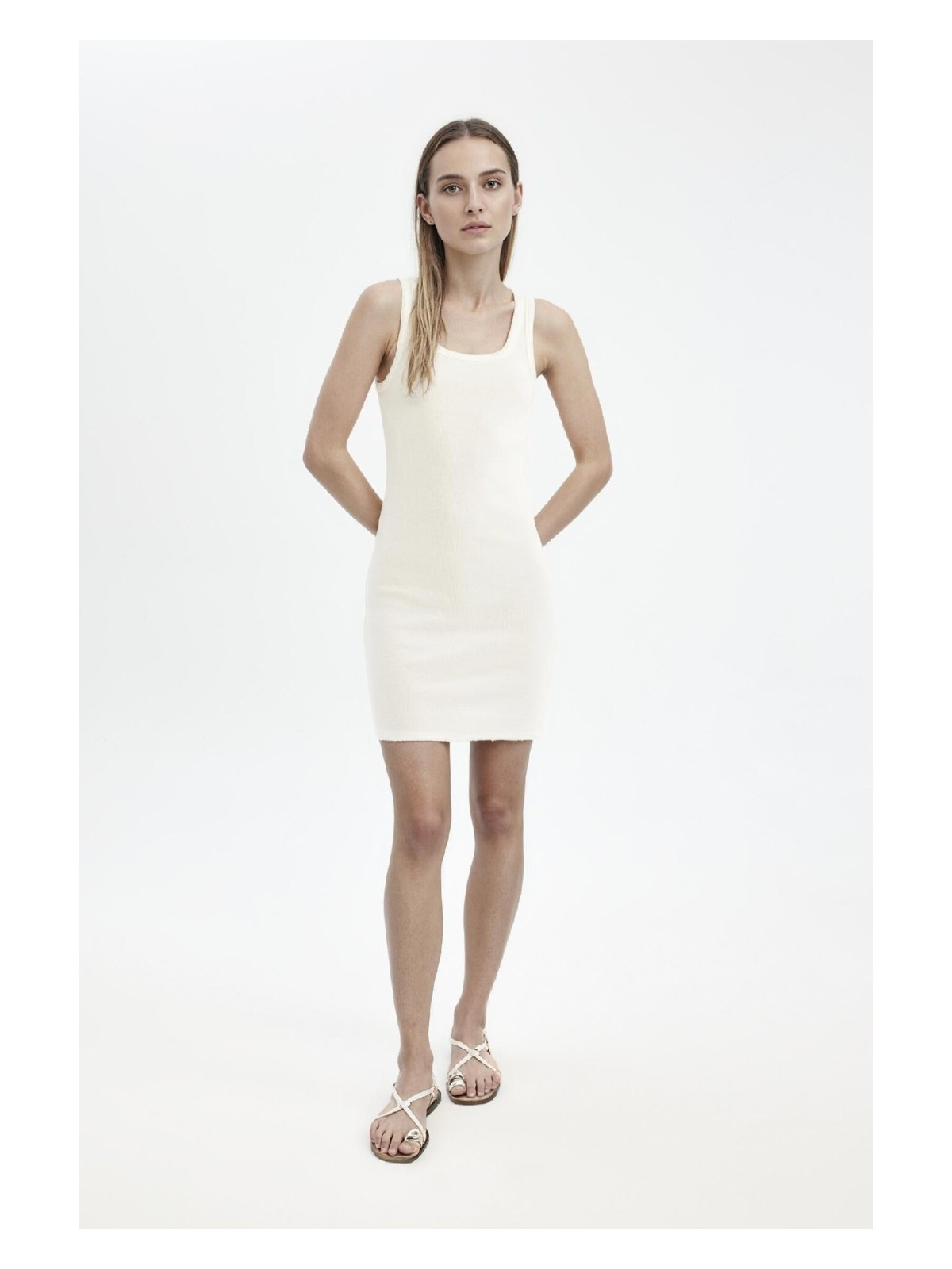DeFacto Coool Bodycon Vücudu Saran Basic Fitilli Kaşkorse Mini Beyaz Elbise A0732AX24SM - Görsel 2