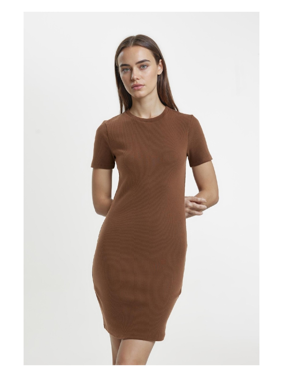 DeFacto Coool Bodycon Vücudu Saran Bisiklet Yaka Fitilli Kaşkorse Kısa Kollu Mini Elbise C1503AX24SP