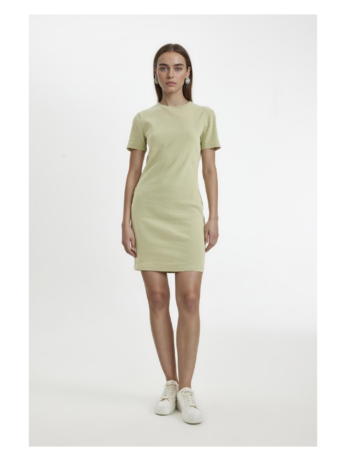 DeFacto Coool Bodycon Vücudu Saran Bisiklet Yaka Fitilli Kaşkorse Kısa Kollu Mini Elbise C1503AX24SP - Görsel 3