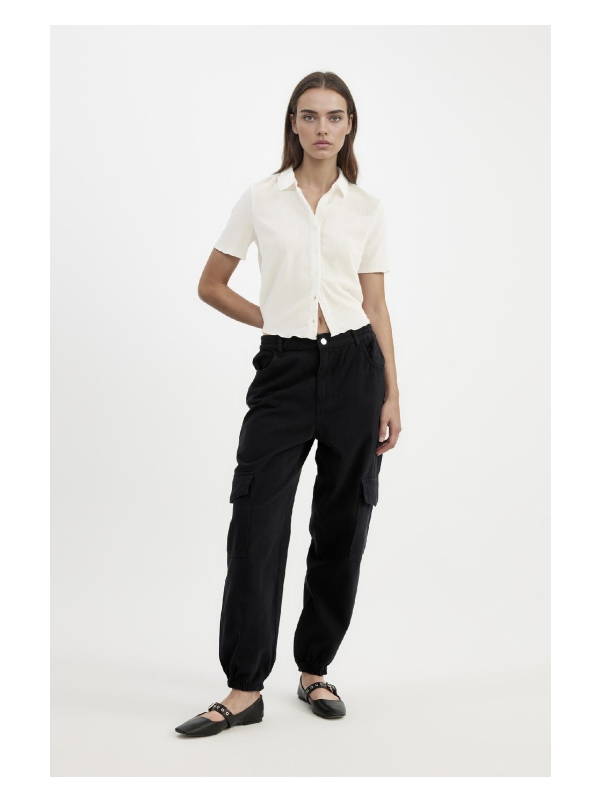 DeFacto Jogger Gabardin Pantolon Normal Bel Basic Düz Kargo Cepli B0454AX24AU