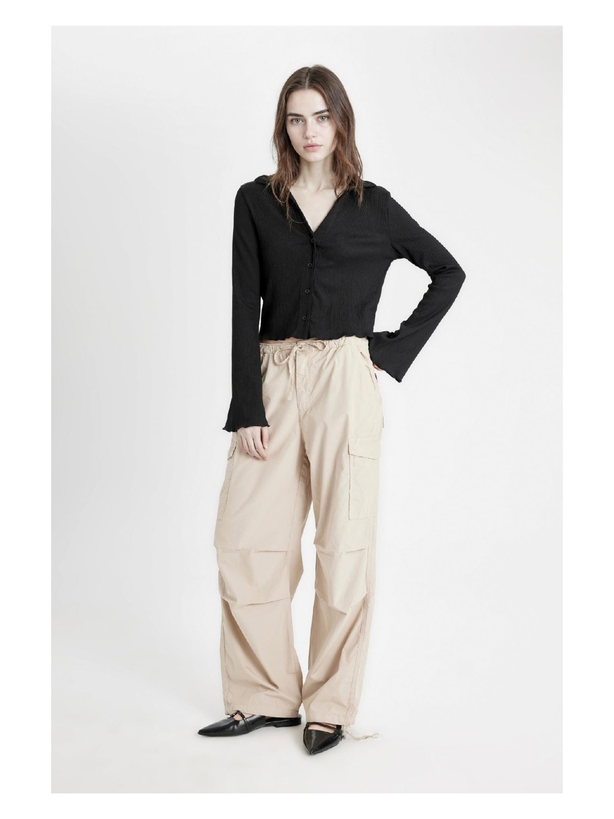 DeFacto Paraşüt Poplin Pantolon Basic Düz Cepli Beli Lastikli A6266AX24AU - Görsel 5