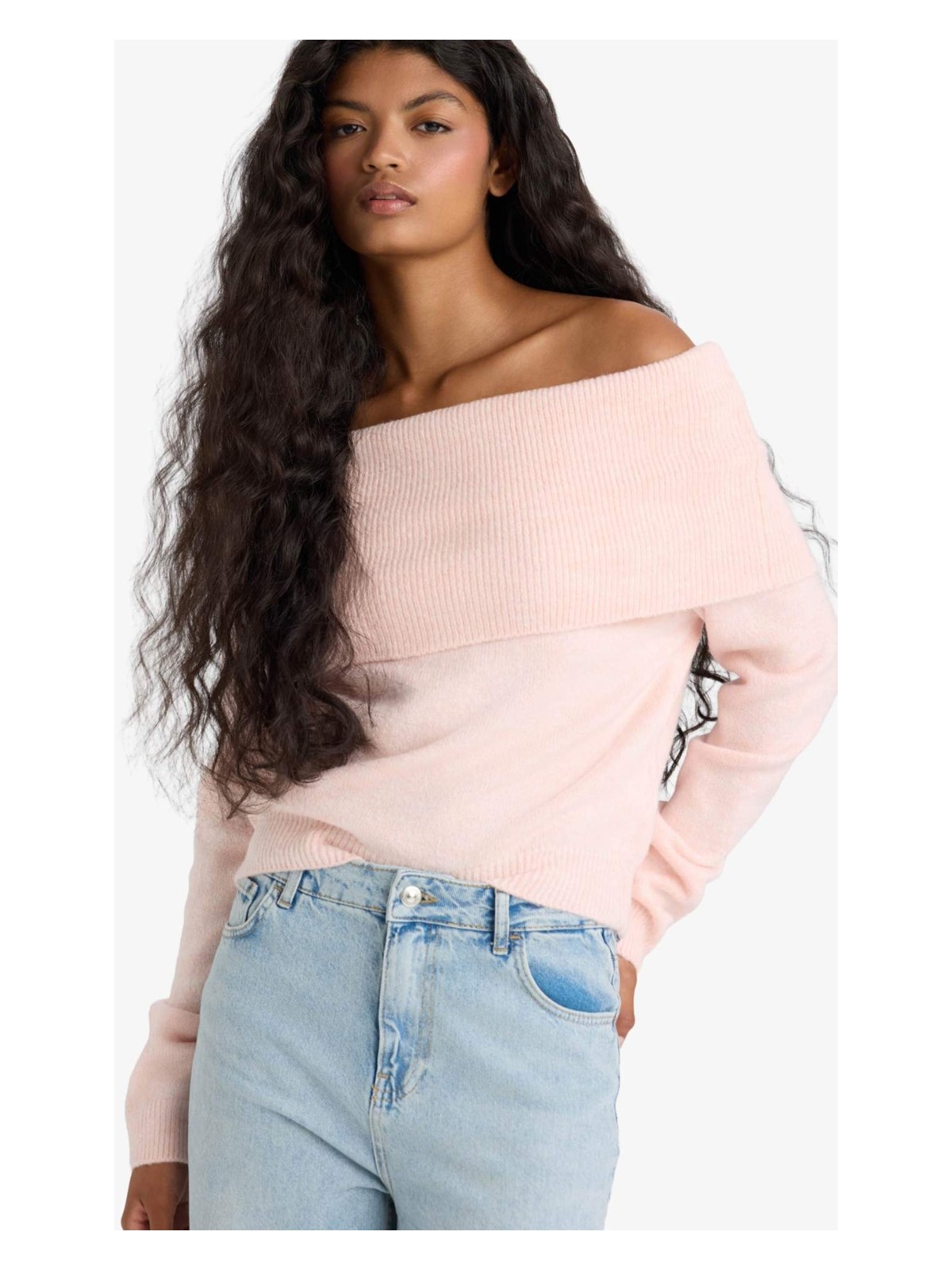 DeFacto Regular Fit Açık Omuz Triko Kazak F3029AX25WN - Görsel 3