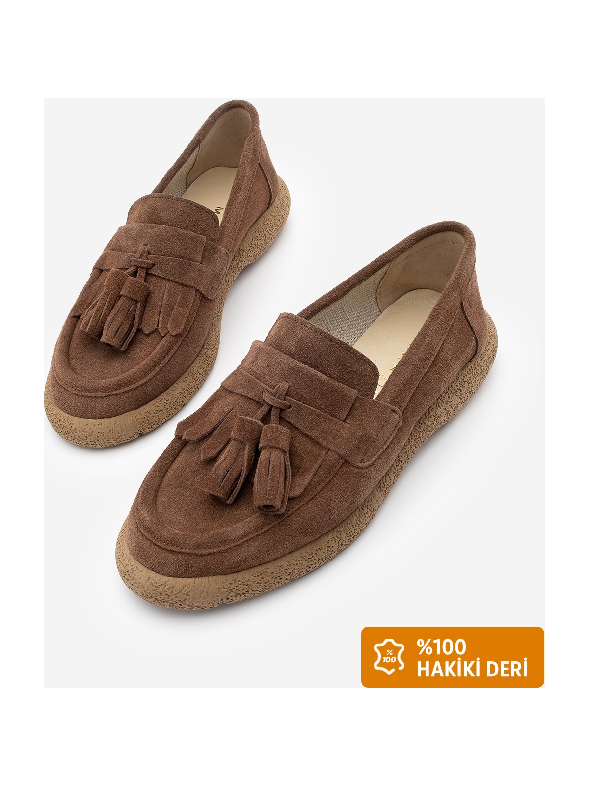 Marjin Kadın Hakiki Deri Loafer Günlük Ayakkabı Suma Taba Süet - Görsel 5