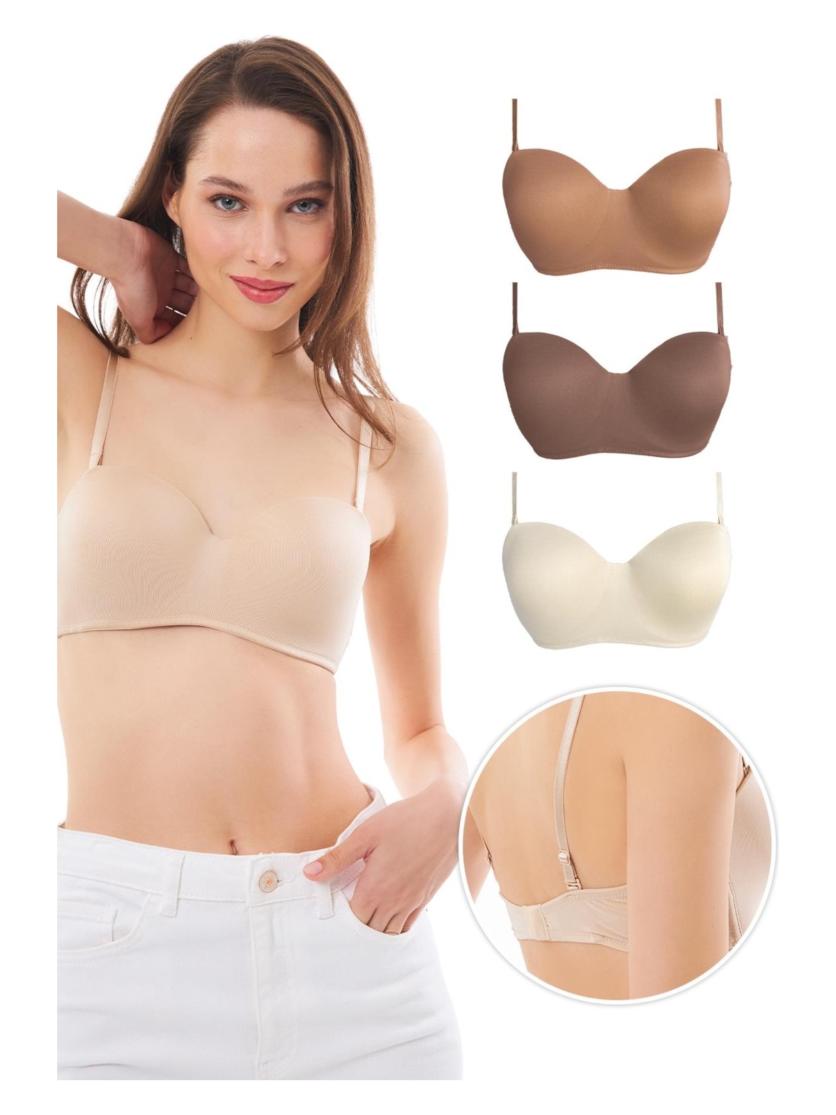 Cottonhill Beauty Cottonhill Balenli Toparlayıcı Dolgusuz Straplez Sütyen 2li Paket-3 - Görsel 8