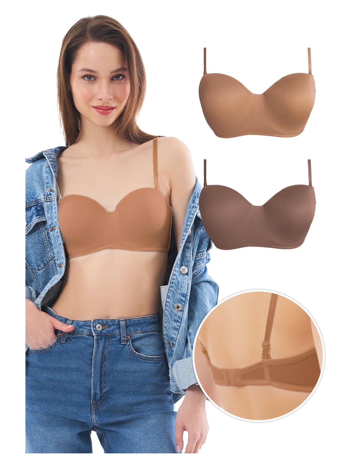 Cottonhill Beauty Cottonhill Balenli Toparlayıcı Dolgusuz Straplez Sütyen 2li Paket-3 - Görsel 7