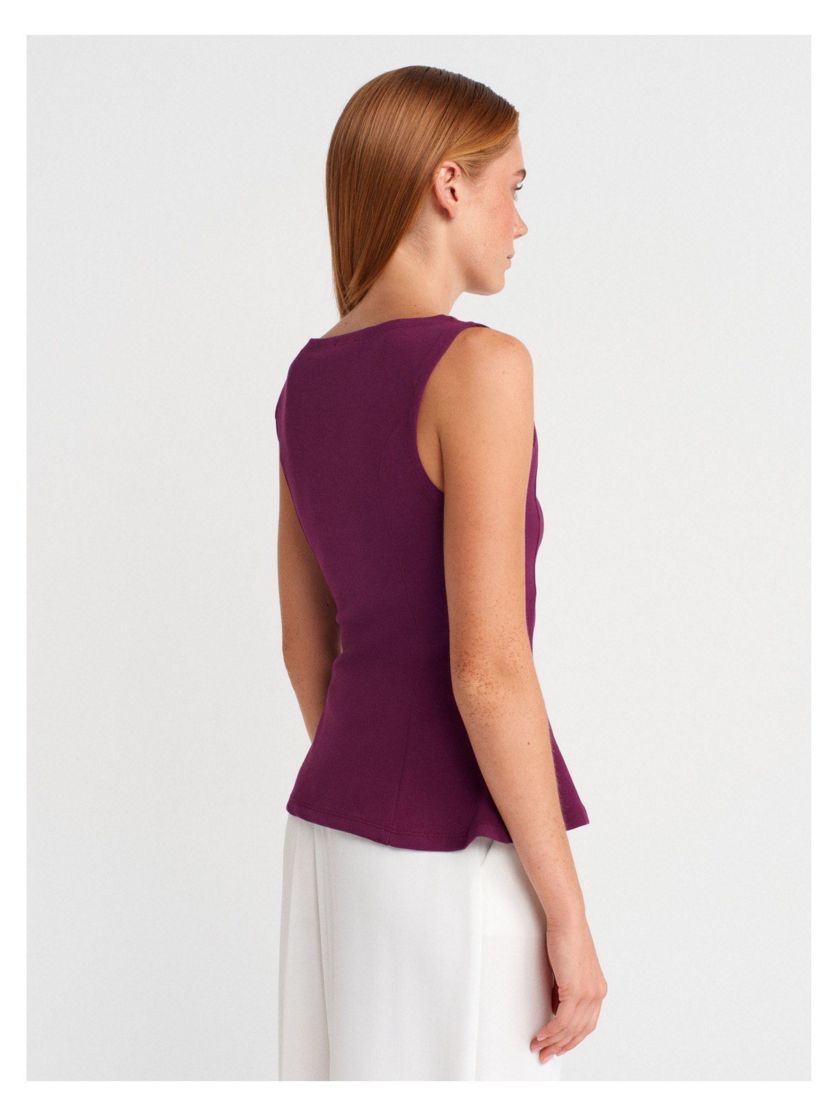 Dilvin 21001 Kayık Yaka Peplum Top-Mor - Görsel 2