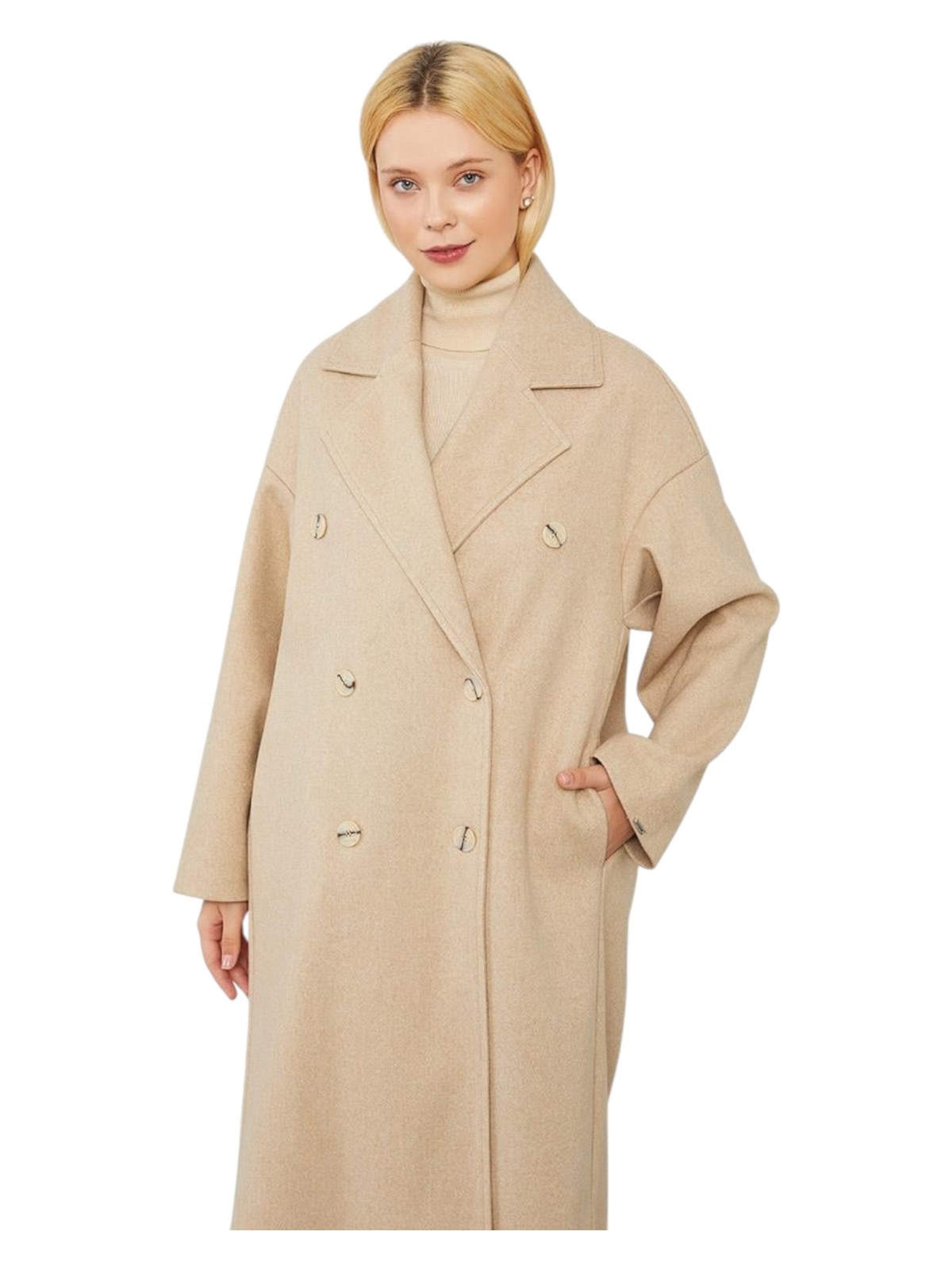 Lêvi D'or Kadın Oversize Astarsız Kaşe Kaban - Görsel 2