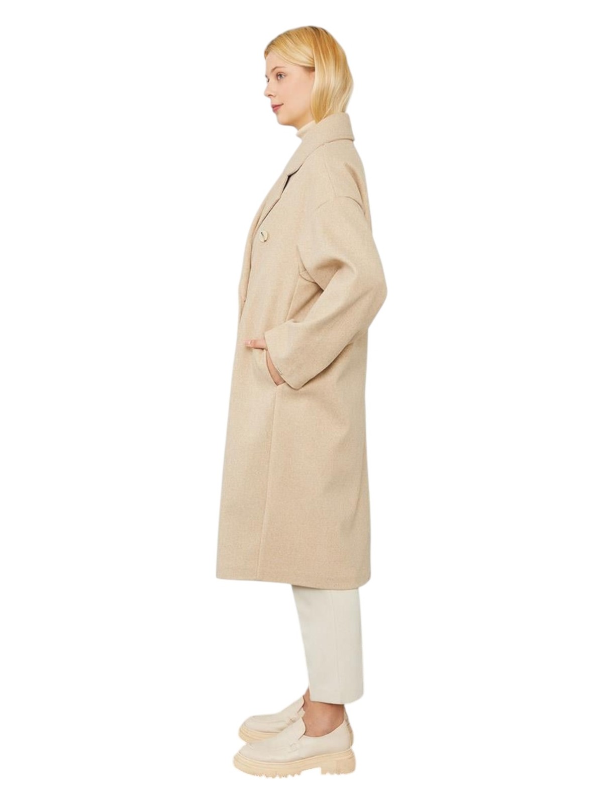 Lêvi D'or Kadın Oversize Astarsız Kaşe Kaban - Görsel 3