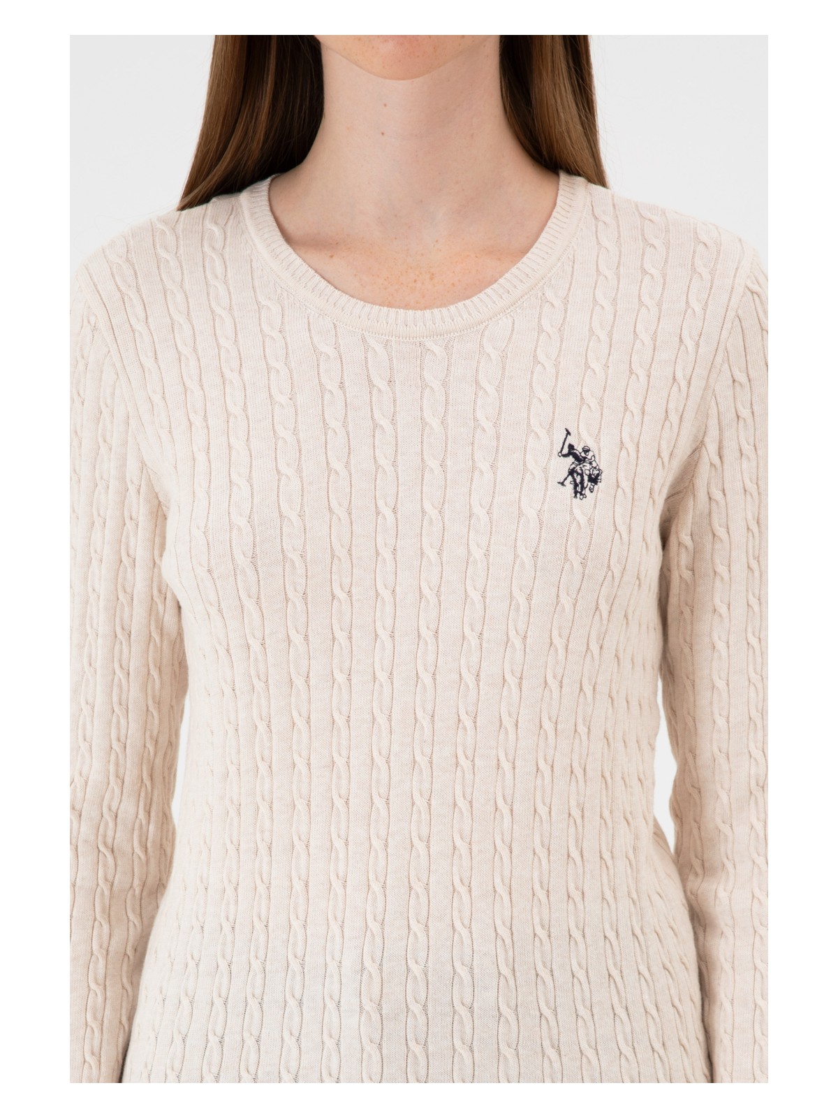 U.S. Polo Assn. Kadın Krem Melanj Bisiklet Yaka Basic Kazak 50313626-VR159 - Görsel 6