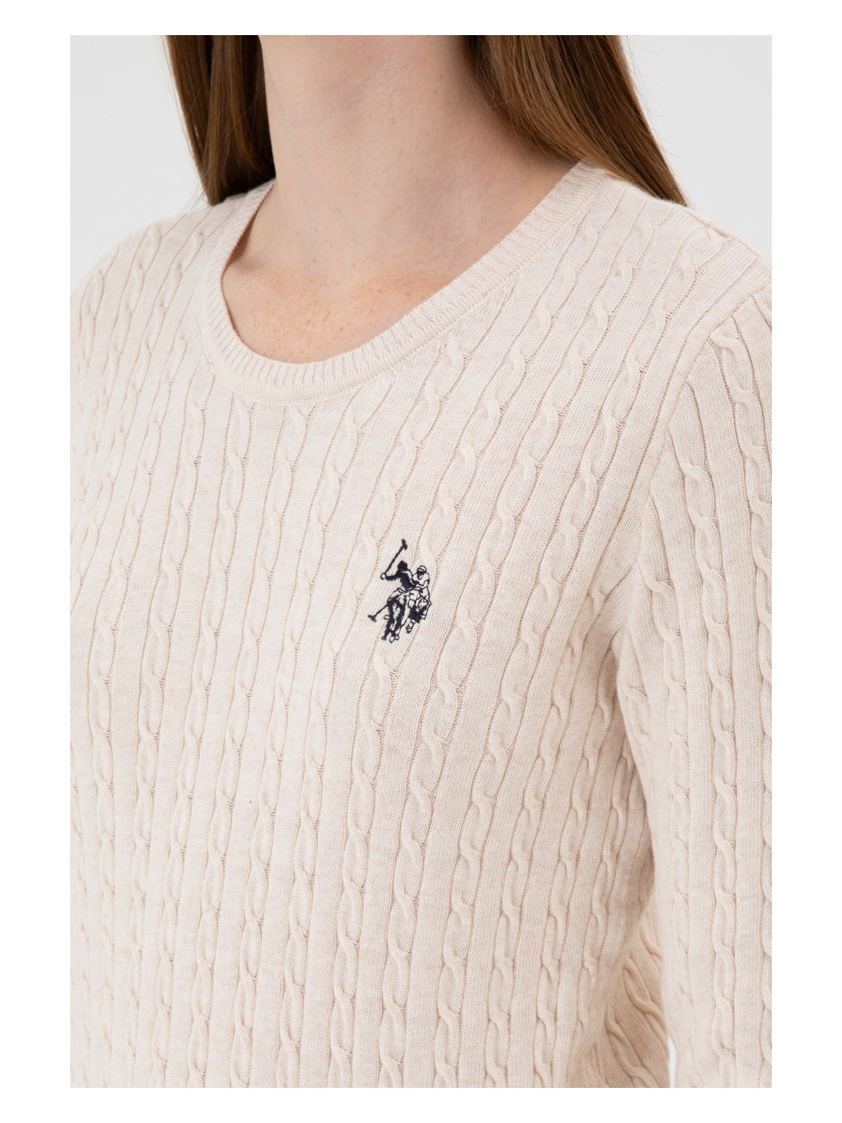 U.S. Polo Assn. Kadın Krem Melanj Bisiklet Yaka Basic Kazak 50313626-VR159 - Görsel 7