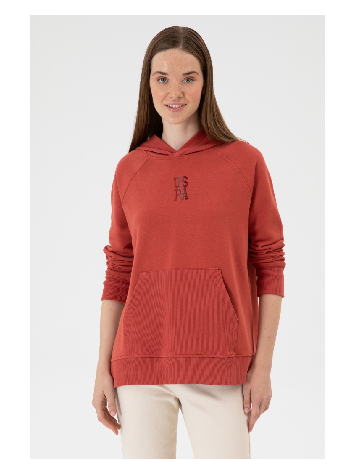 U.S. Polo Assn. Kadın Krem Yırtmaçlı Kapüşonlu Sweatshırt 50313611-VR256 - Görsel 8