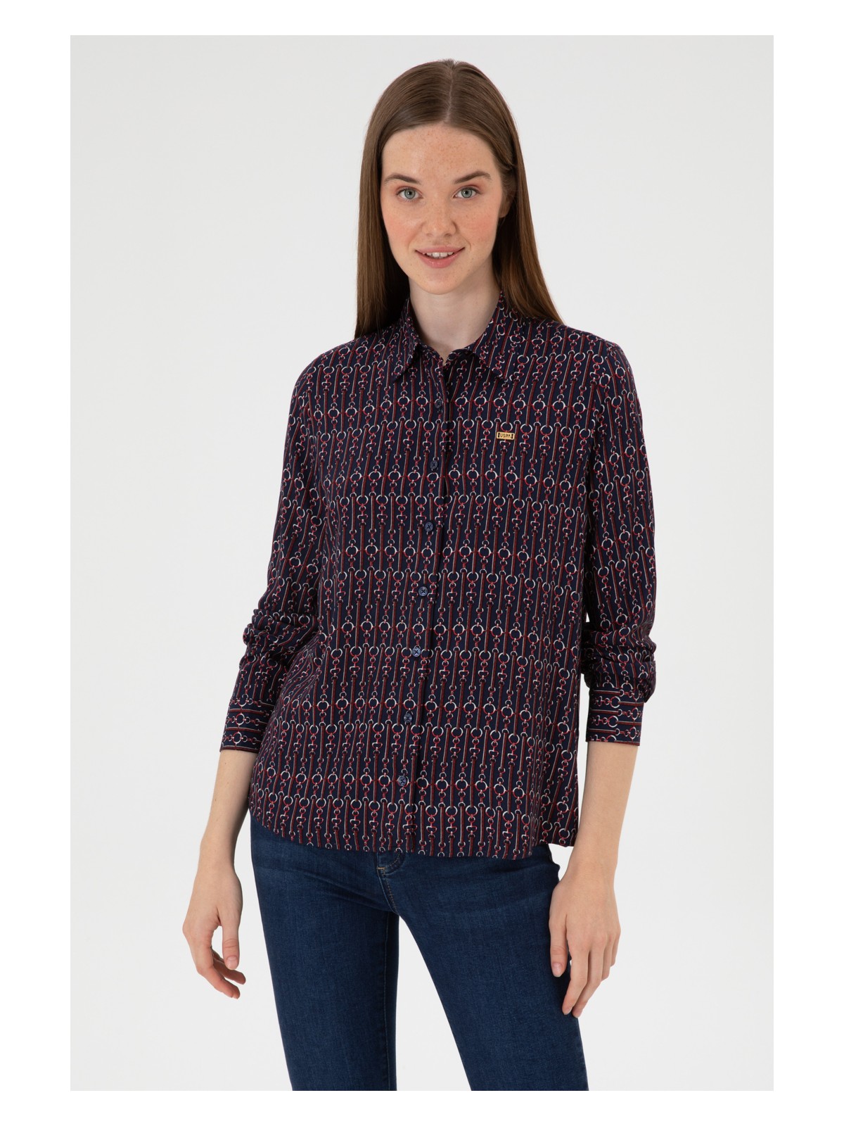 U.S. Polo Assn. Kadın Lacivert Uzun Kollu Gömlek 50316381-VR033